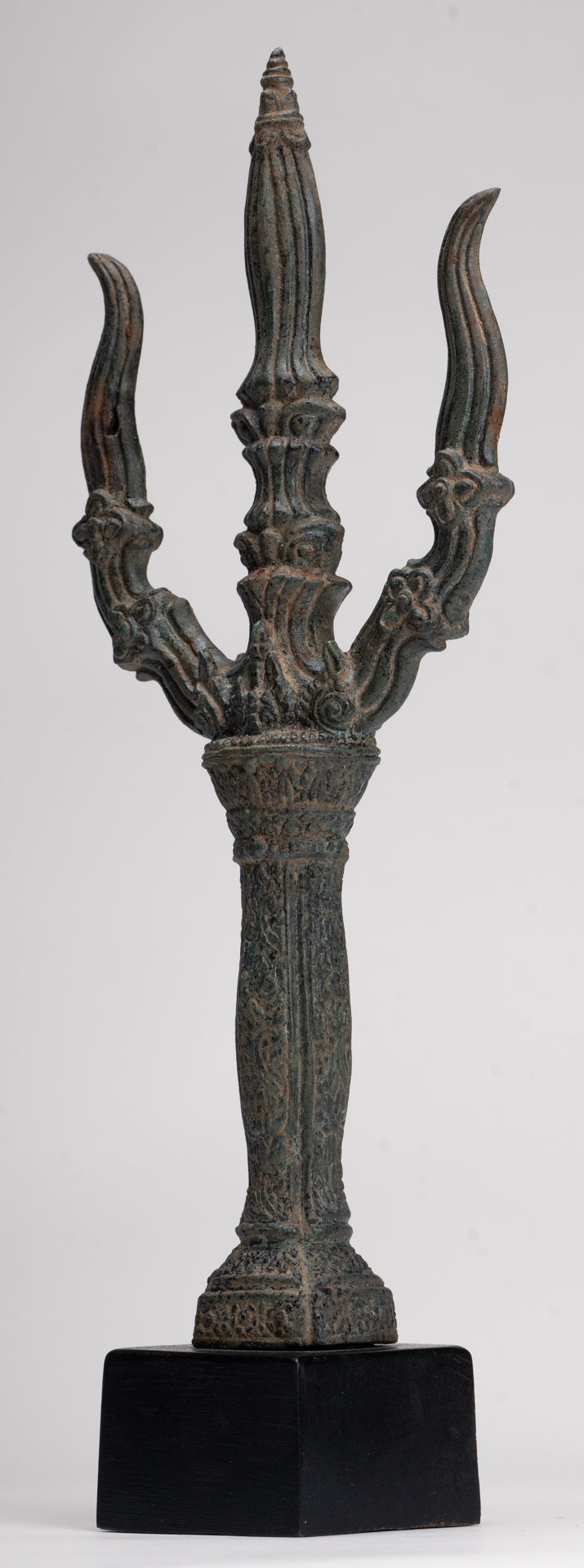 Trident Statue - Antique Khmer Style Bronze Mounted Trident or Trishula Statue - 39cm/16"