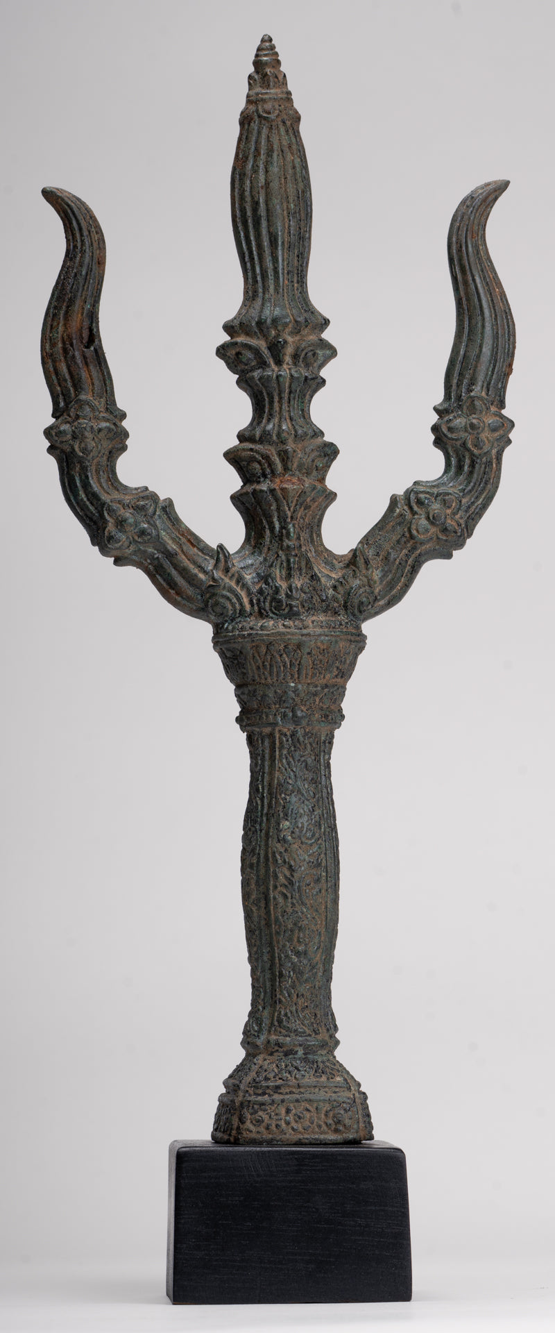 Trident Statue - Antique Khmer Style Bronze Mounted Trident or Trishula Statue - 39cm/16"