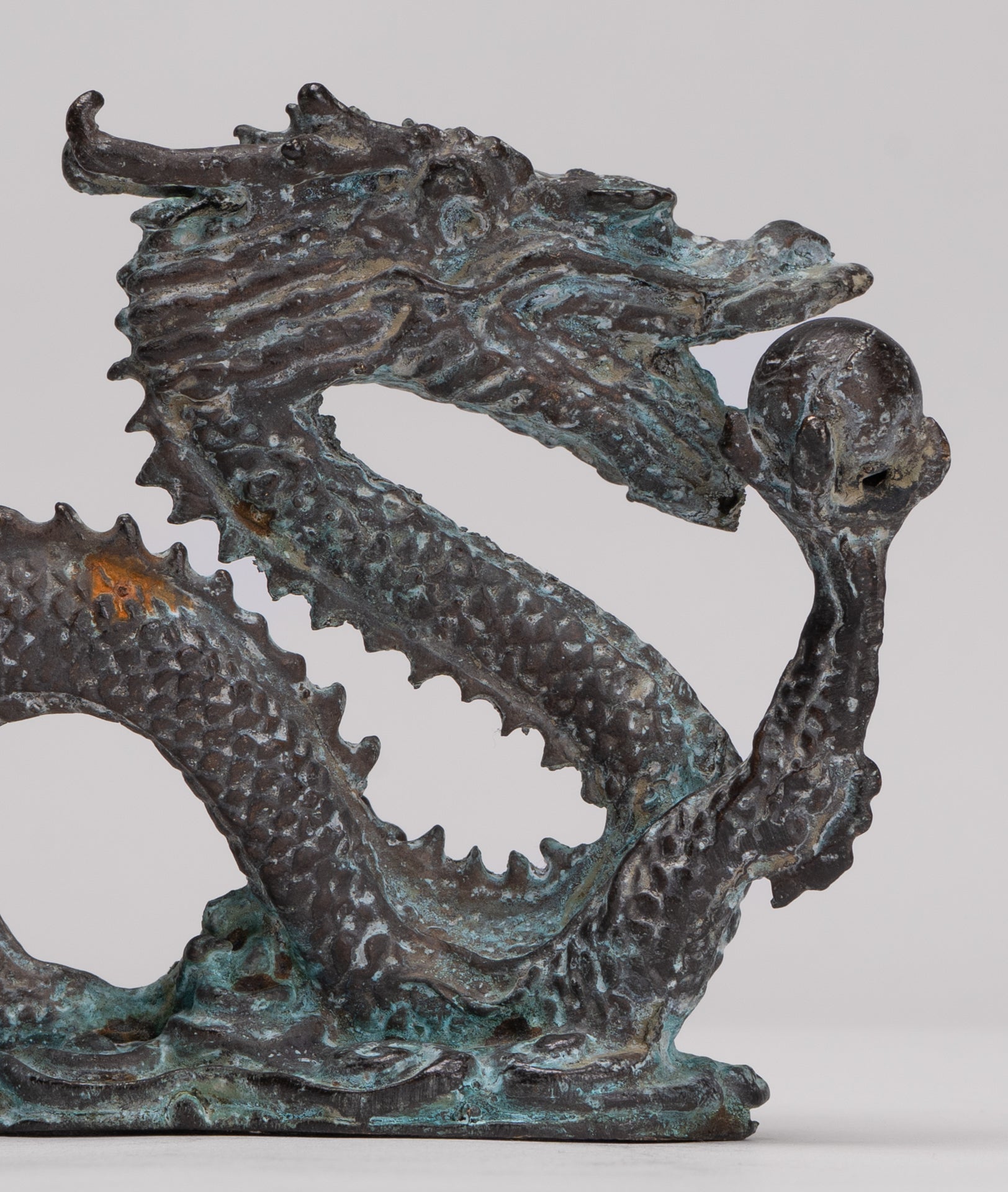 Antique Chinese Style Bronze Chinese Dragon Statue - 14cm/6" (Length)