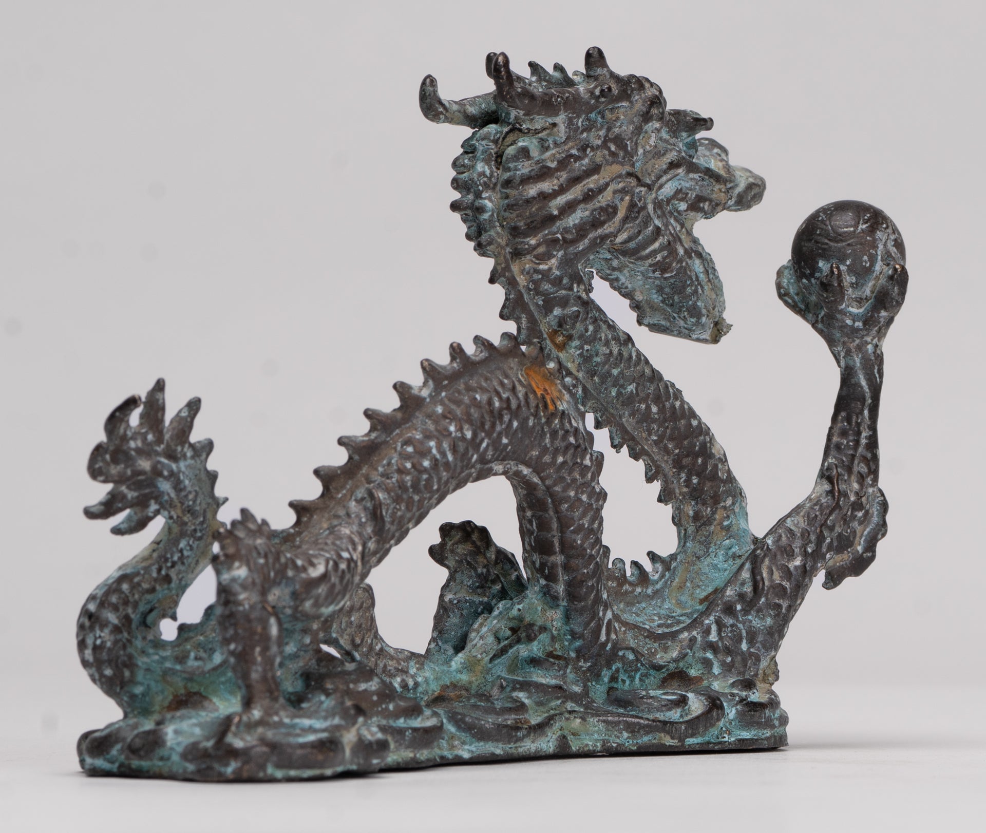 Antique Chinese Style Bronze Chinese Dragon Statue - 14cm/6" (Length)