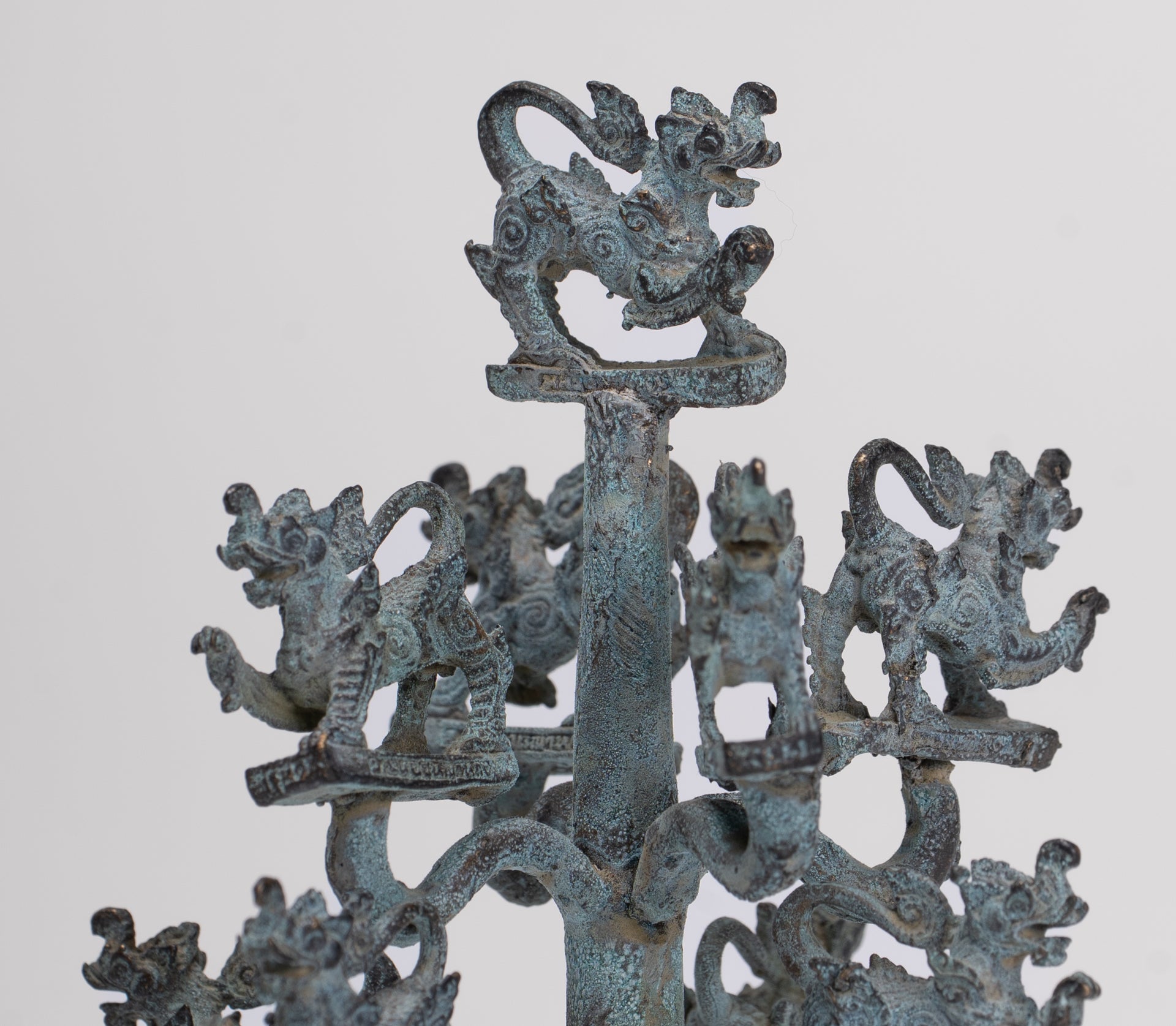 Singha Sculpture - Antique Thai Style Bronze Bodhi Tree of Thai Singha or Temple Lions/Guardians Statues - 11cm/4"