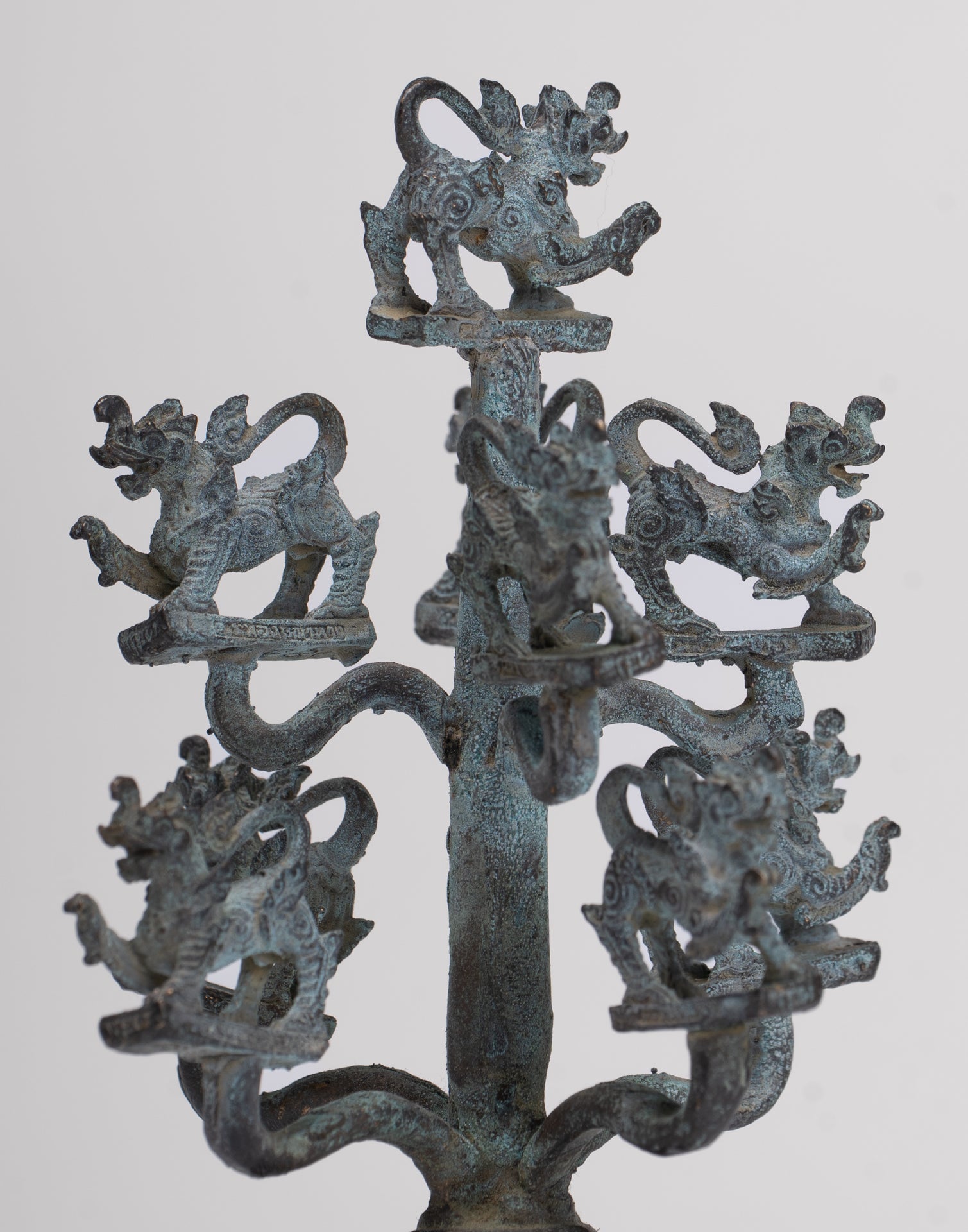 Singha Sculpture - Antique Thai Style Bronze Bodhi Tree of Thai Singha or Temple Lions/Guardians Statues - 11cm/4"