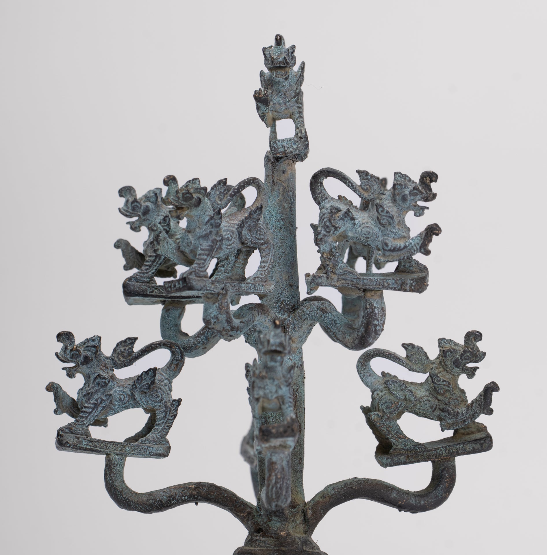 Singha Sculpture - Antique Thai Style Bronze Bodhi Tree of Thai Singha or Temple Lions/Guardians Statues - 11cm/4"