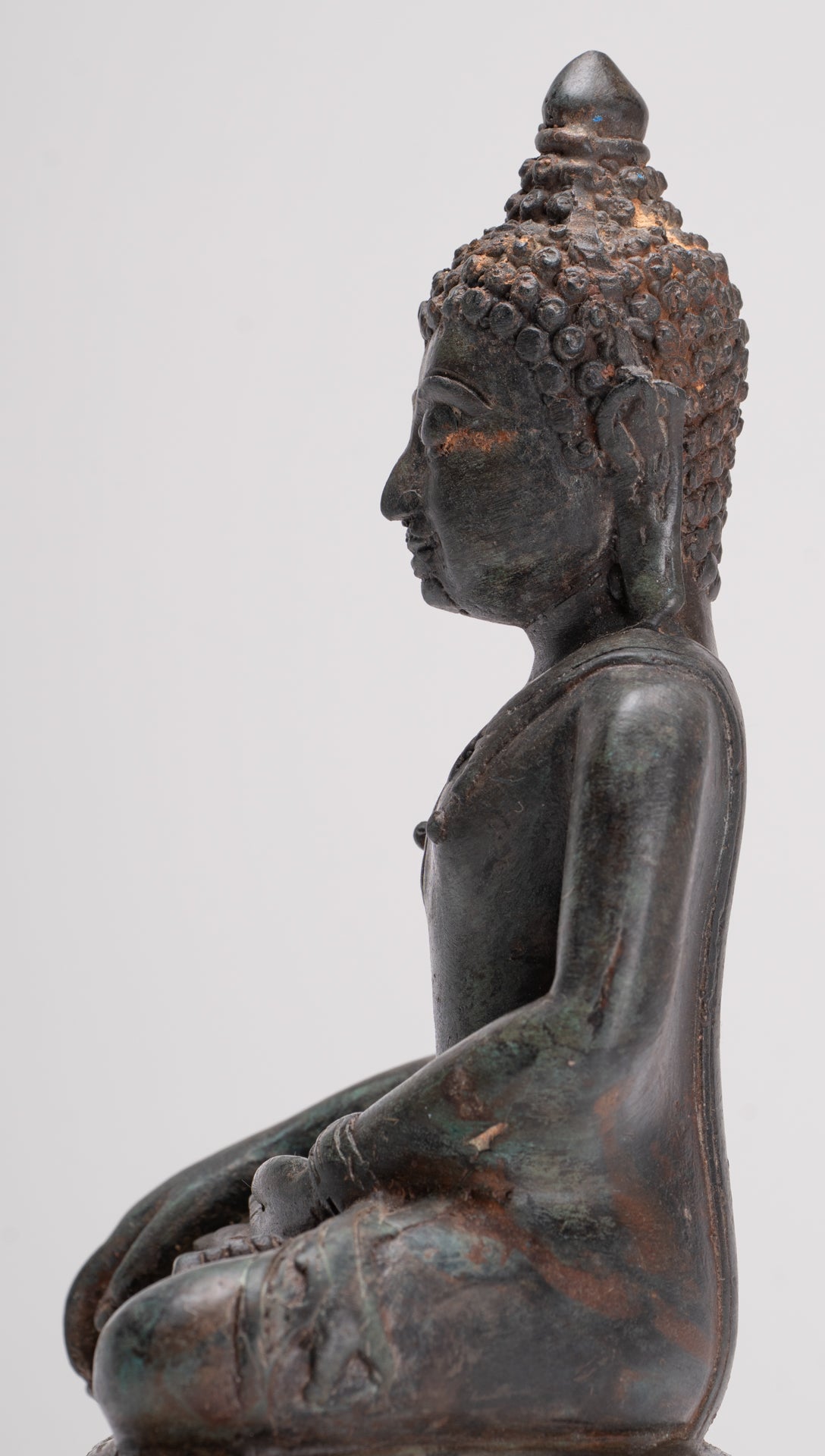 Buddha Statue - Antique Thai Style Bronze Chiang Saen Enlightenment Buddha Statue - 20cm/8"