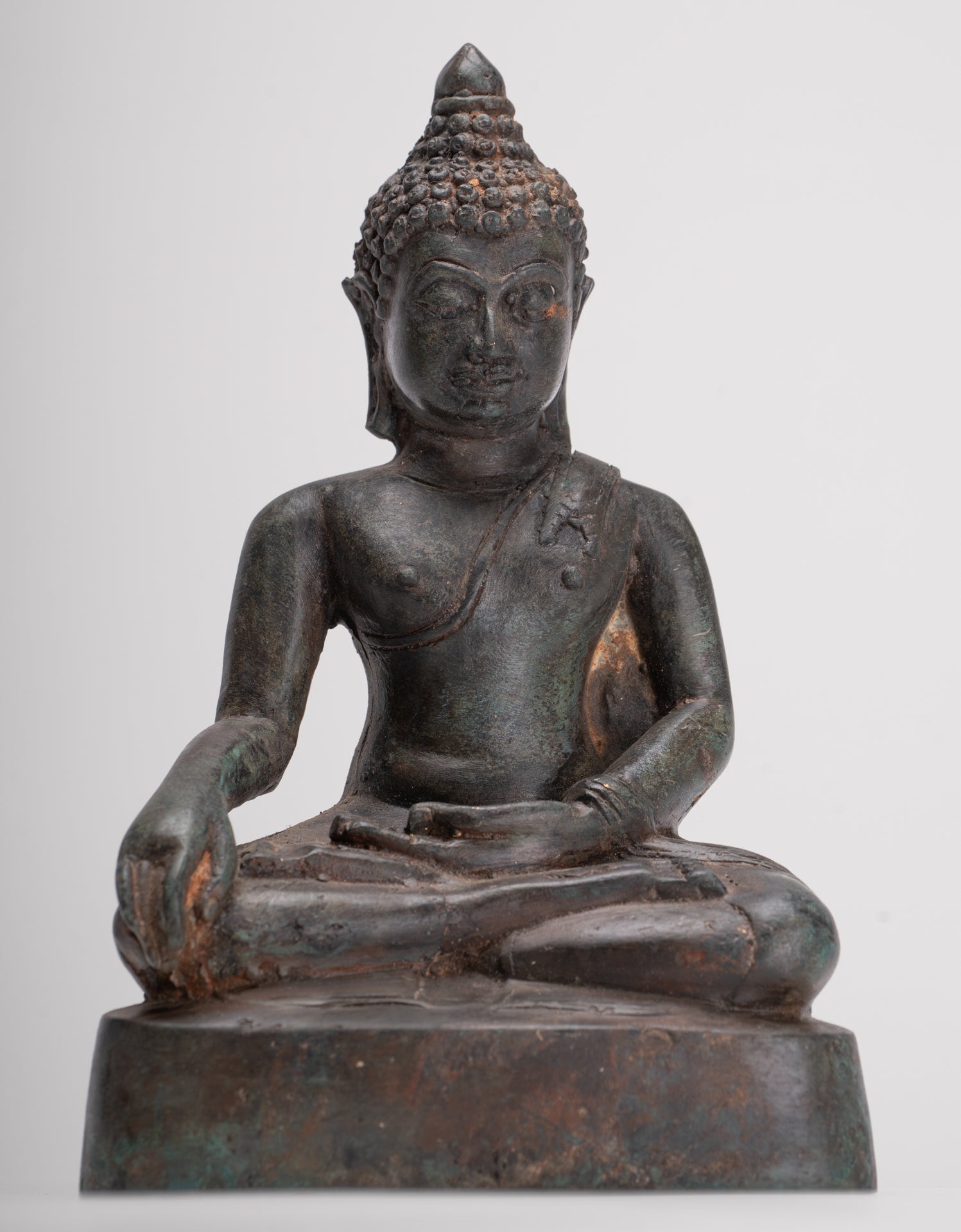 Buddha Statue - Antique Thai Style Bronze Chiang Saen Enlightenment Buddha Statue - 20cm/8"