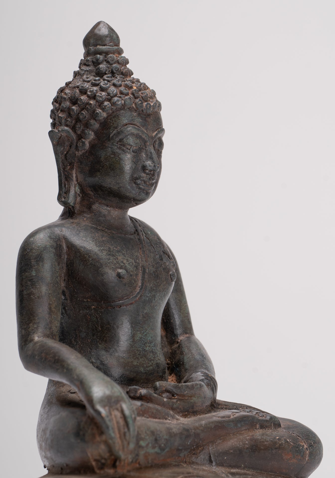 Buddha Statue - Antique Thai Style Bronze Chiang Saen Enlightenment Buddha Statue - 20cm/8"
