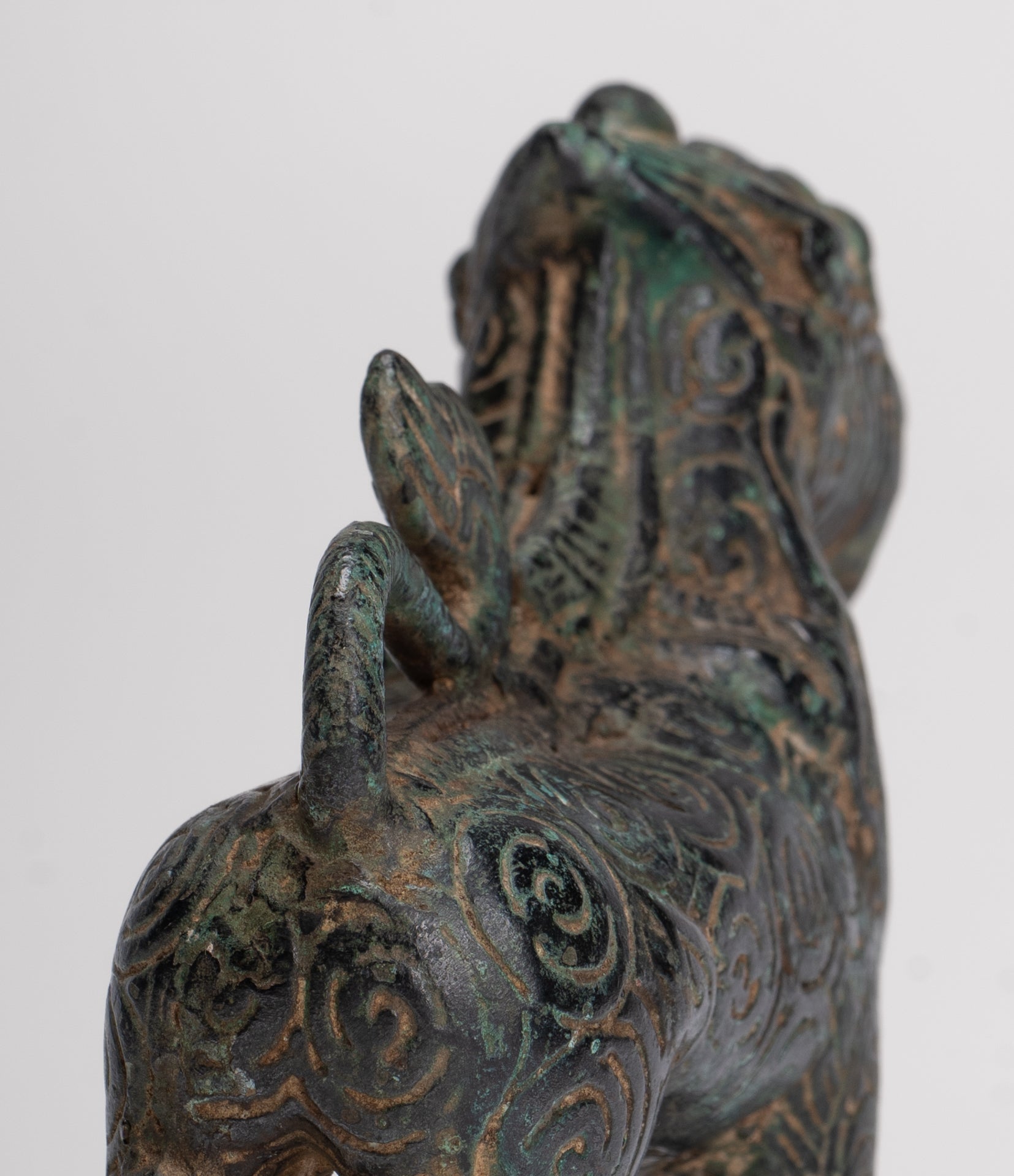 Antique Khmer Style Bronze Standing Chinthe Guardian Temple Lion - 10.5cm/4"