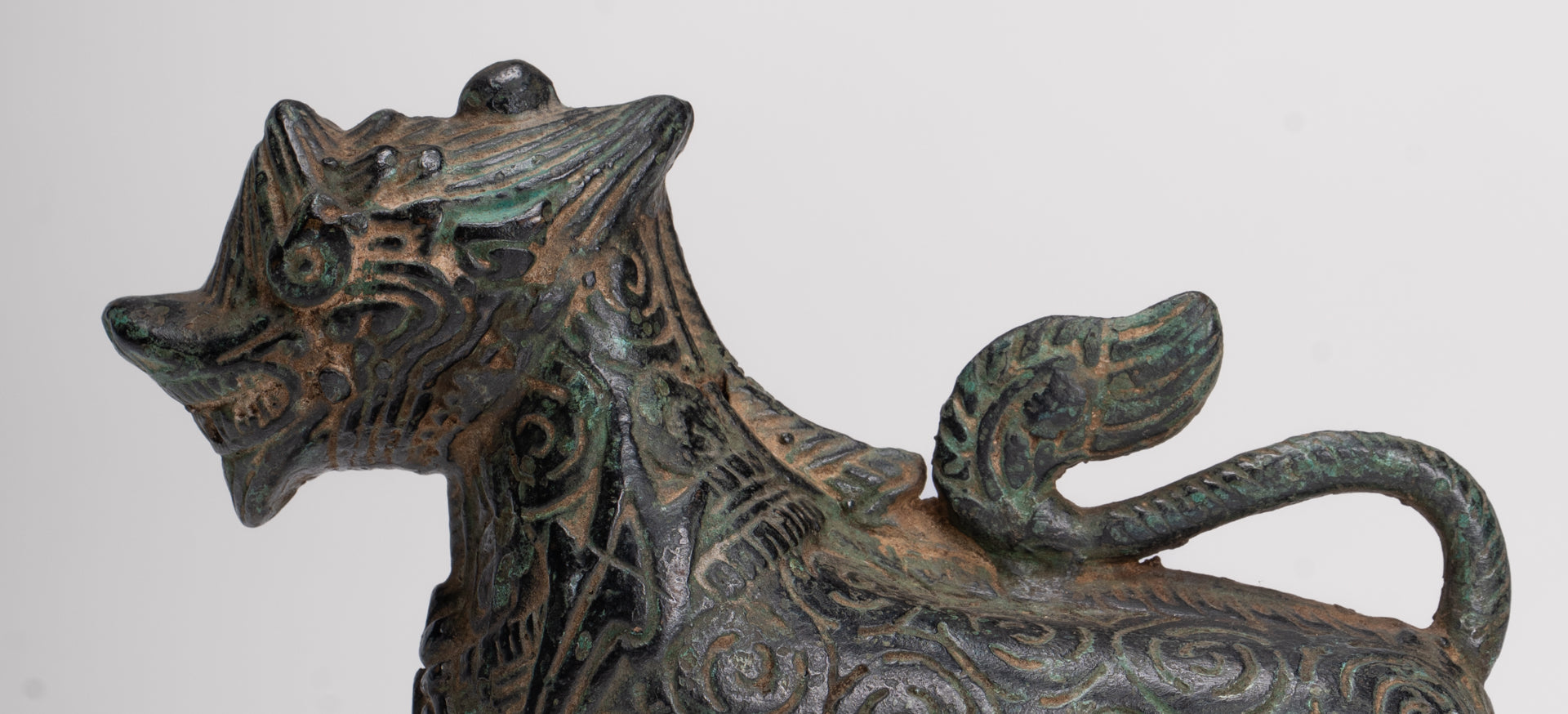 Antique Khmer Style Bronze Standing Chinthe Guardian Temple Lion - 10.5cm/4"