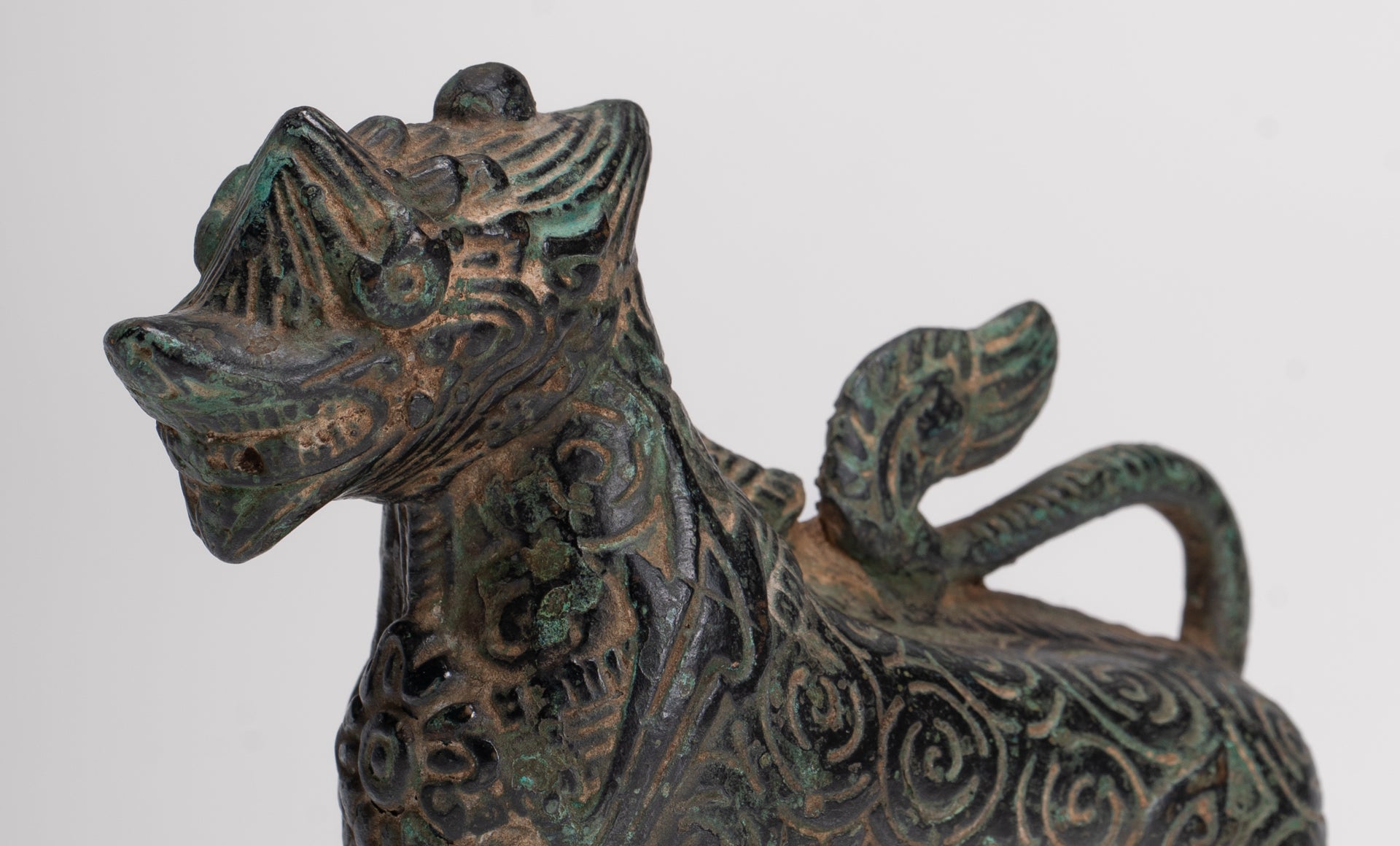 Antique Khmer Style Bronze Standing Chinthe Guardian Temple Lion - 10.5cm/4"