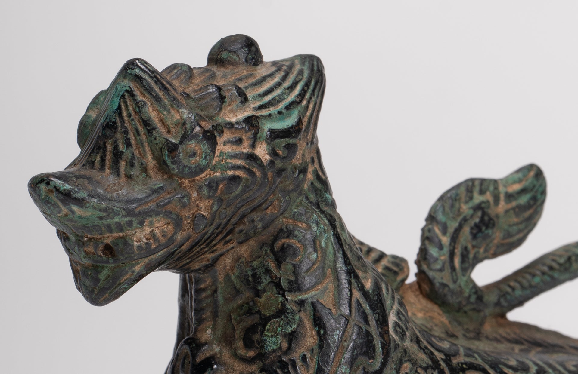 Antique Khmer Style Bronze Standing Chinthe Guardian Temple Lion - 10.5cm/4"