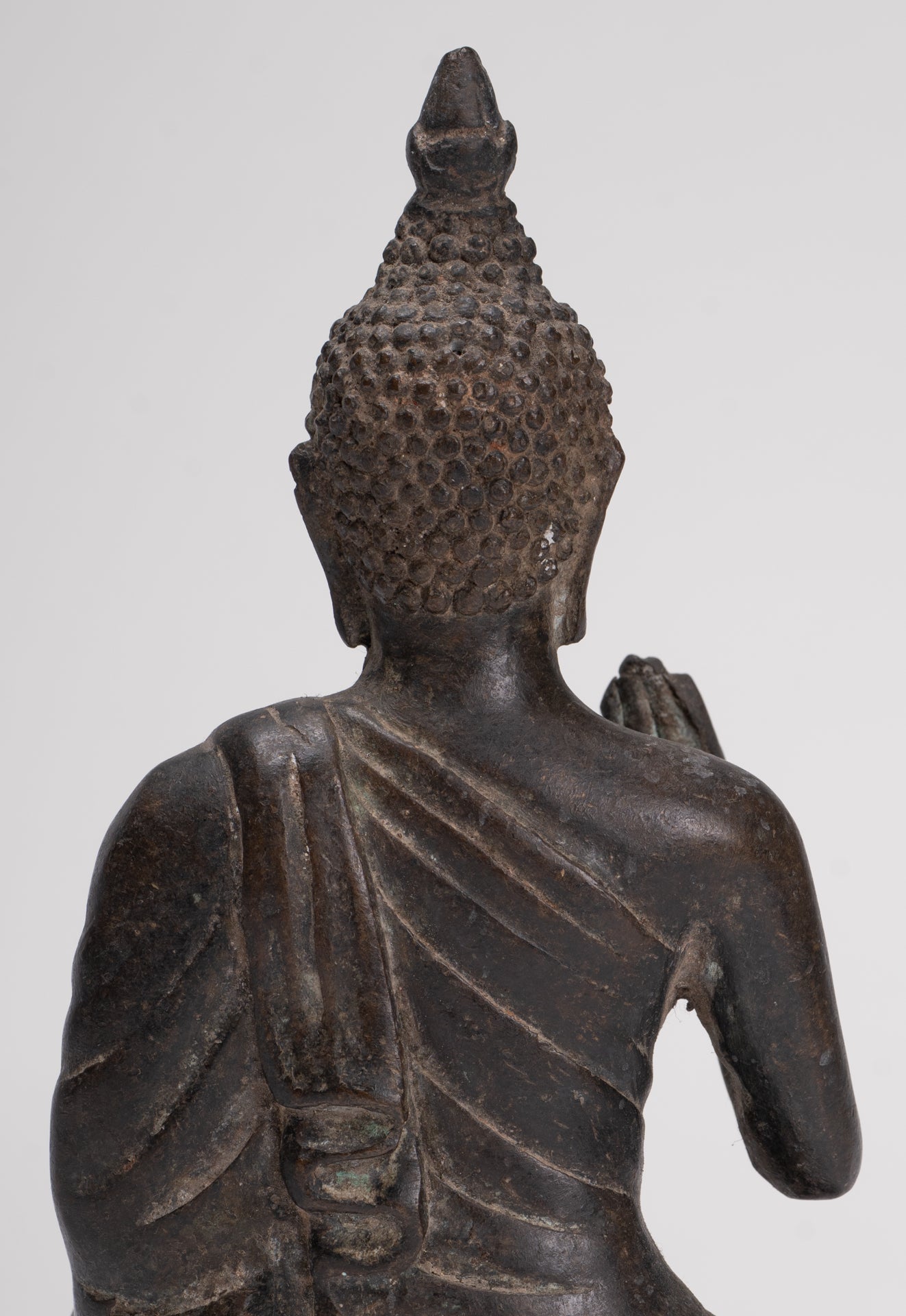 Antique Thai Style Bronze Chiang Saen Abhaya Protection Buddha Statue - 22cm/9"