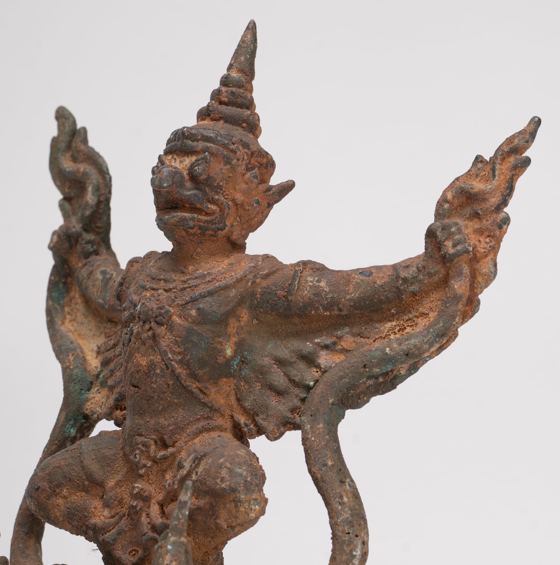 Antique Thai Style Standing  Bronze Vishnu Garuda Statue - 20cm/8"