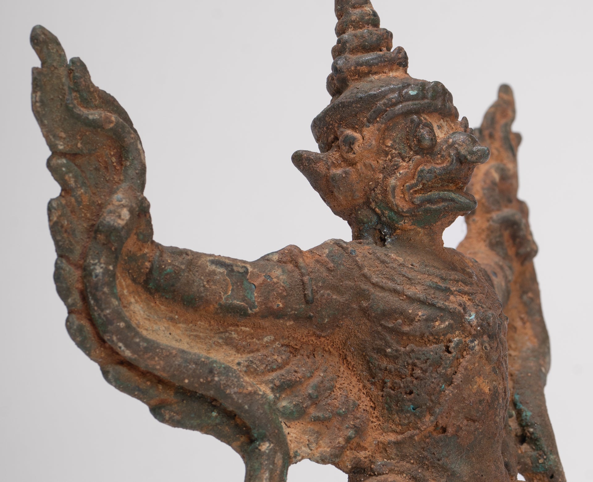 Antique Thai Style Standing  Bronze Vishnu Garuda Statue - 20cm/8"