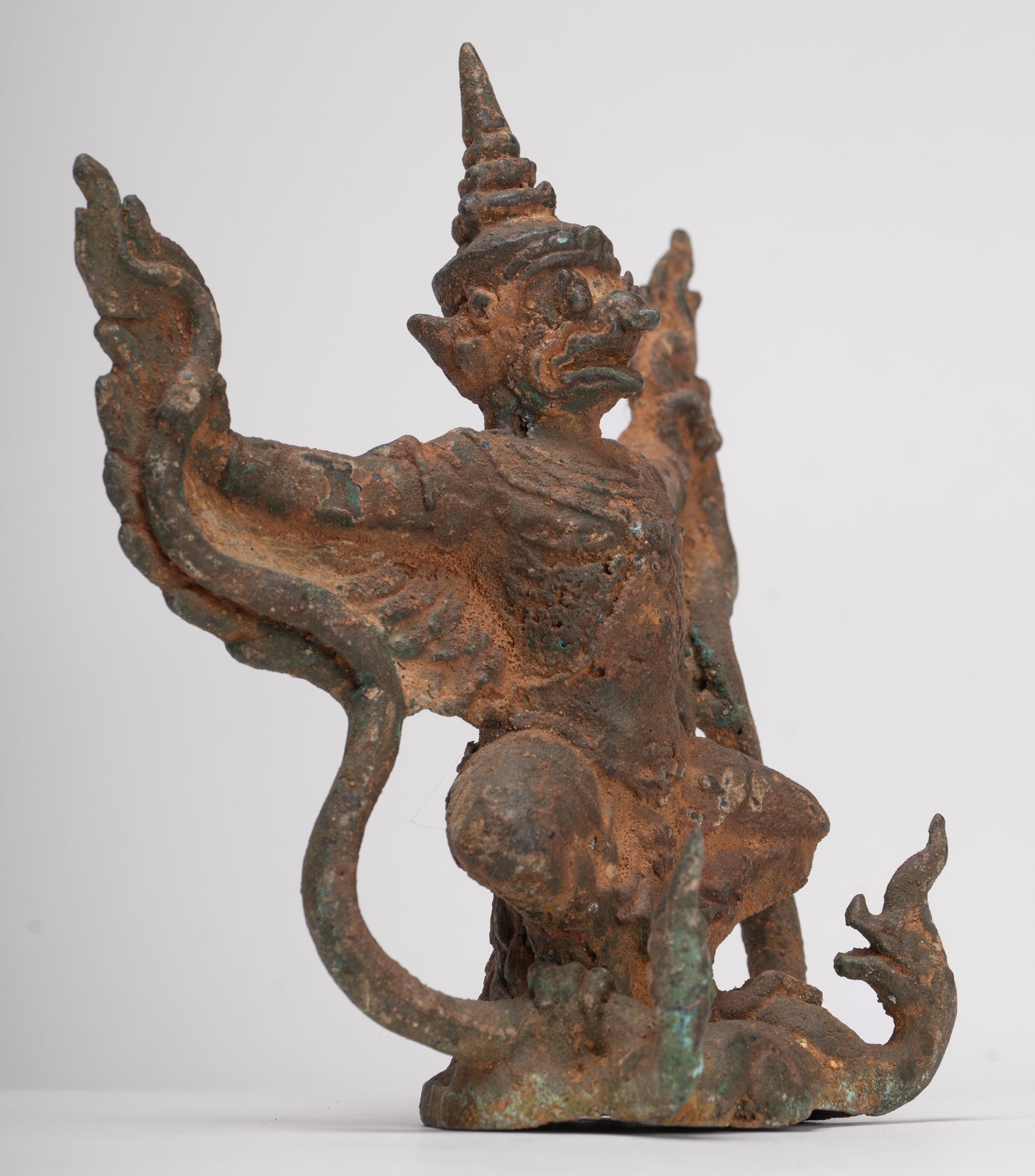 Antique Thai Style Standing  Bronze Vishnu Garuda Statue - 20cm/8"