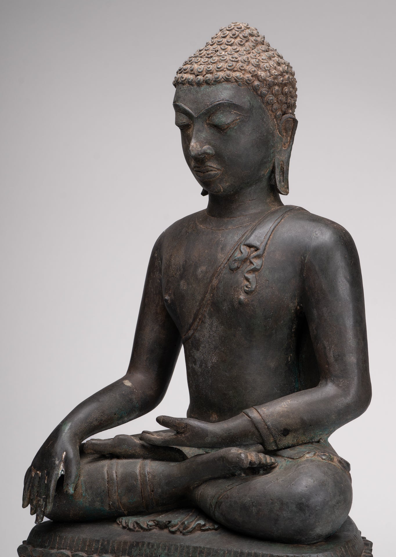 Buddha Statue - Antique Srivijaya Style Seated Enlightenment Buddha Statue - 63cm/25"