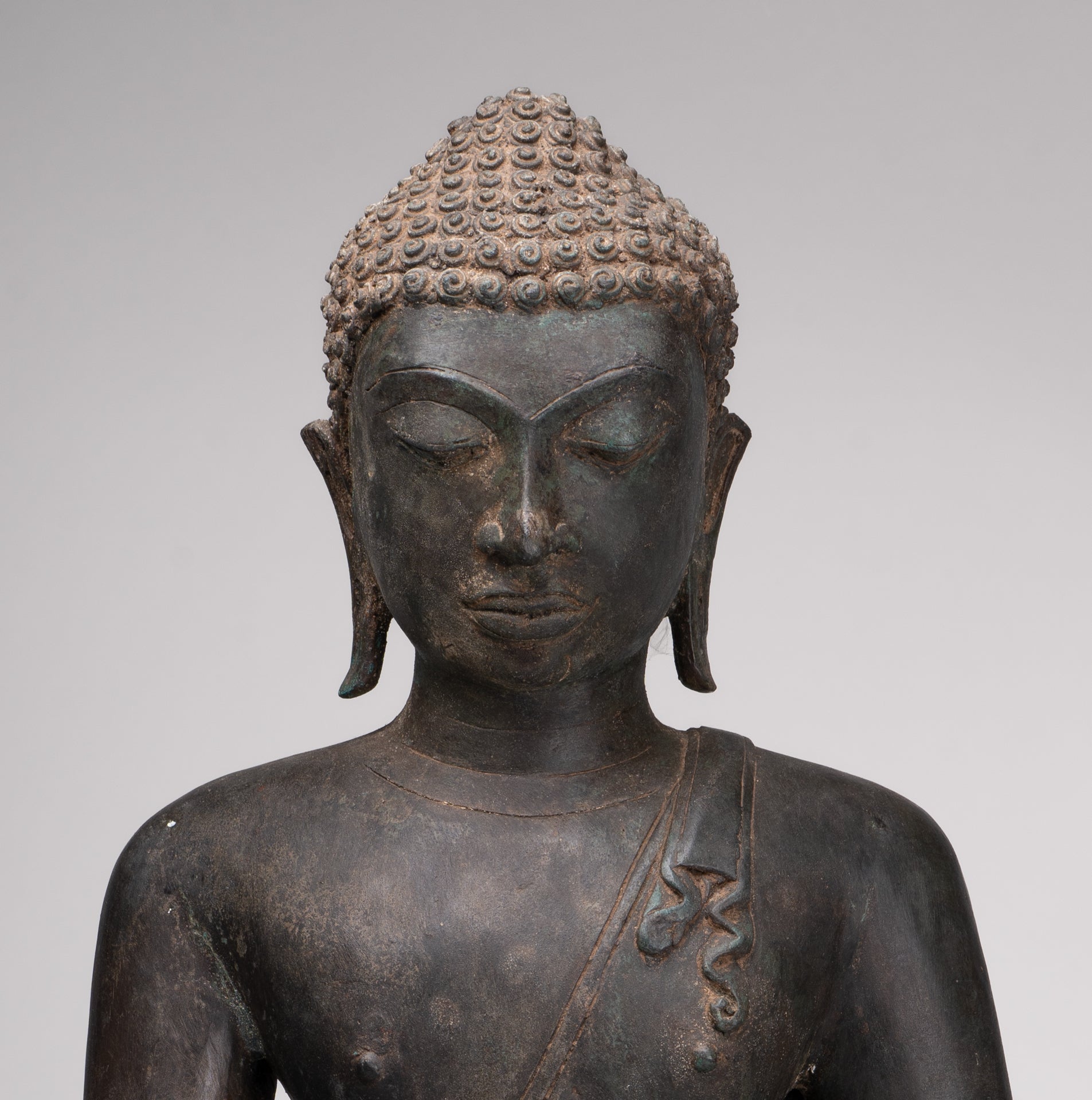 Buddha Statue - Antique Srivijaya Style Seated Enlightenment Buddha Statue - 63cm/25"