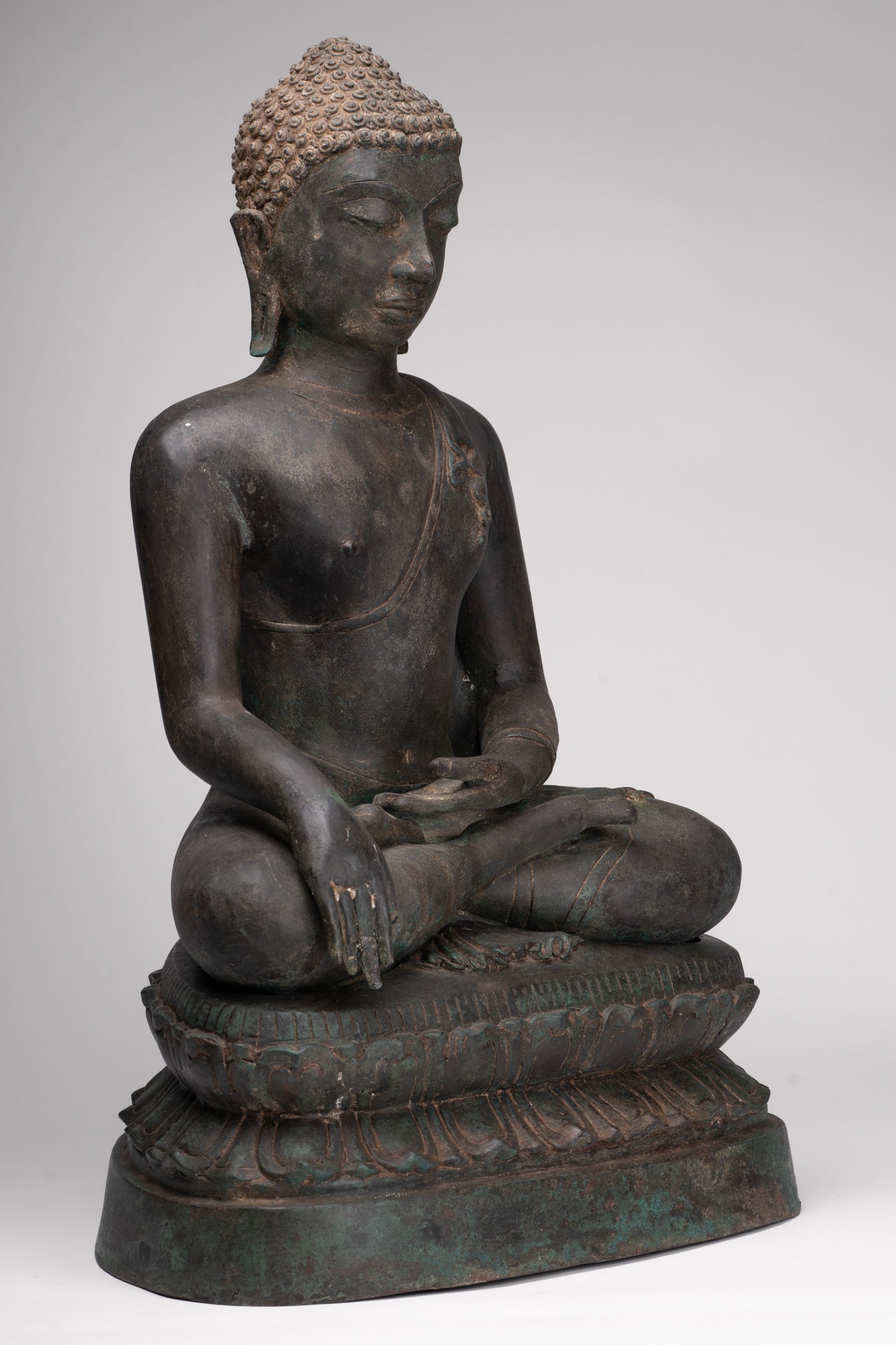Buddha Statue - Antique Srivijaya Style Seated Enlightenment Buddha Statue - 63cm/25"