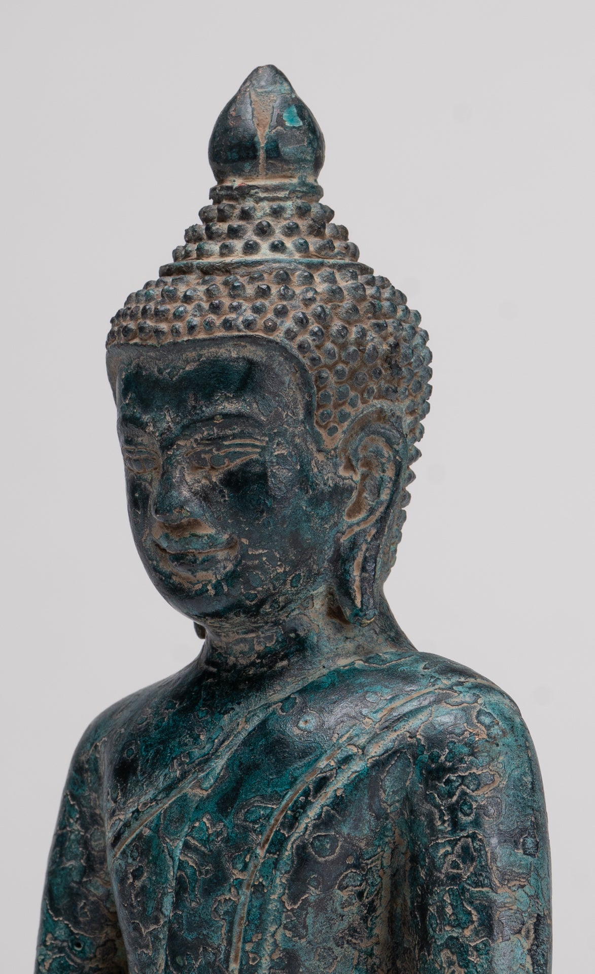 Buddha Statue - Antique Khmer Style Bronze Meditation Buddha Statue - 18cm/7"