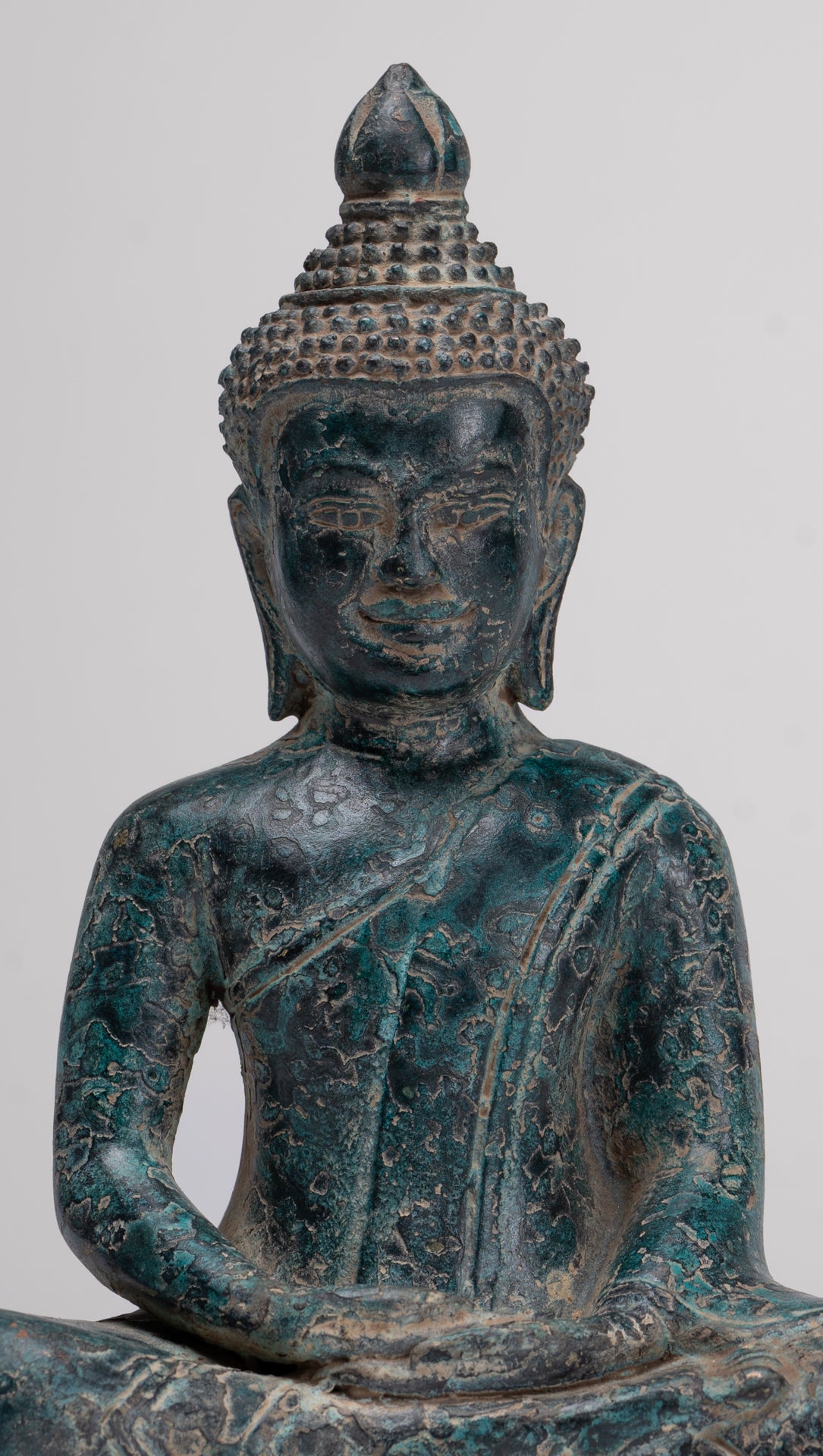 Buddha Statue - Antique Khmer Style Bronze Meditation Buddha Statue - 18cm/7"