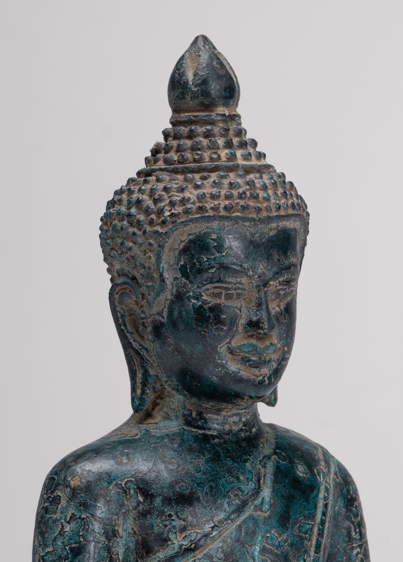 Buddha Statue - Antique Khmer Style Bronze Meditation Buddha Statue - 18cm/7"