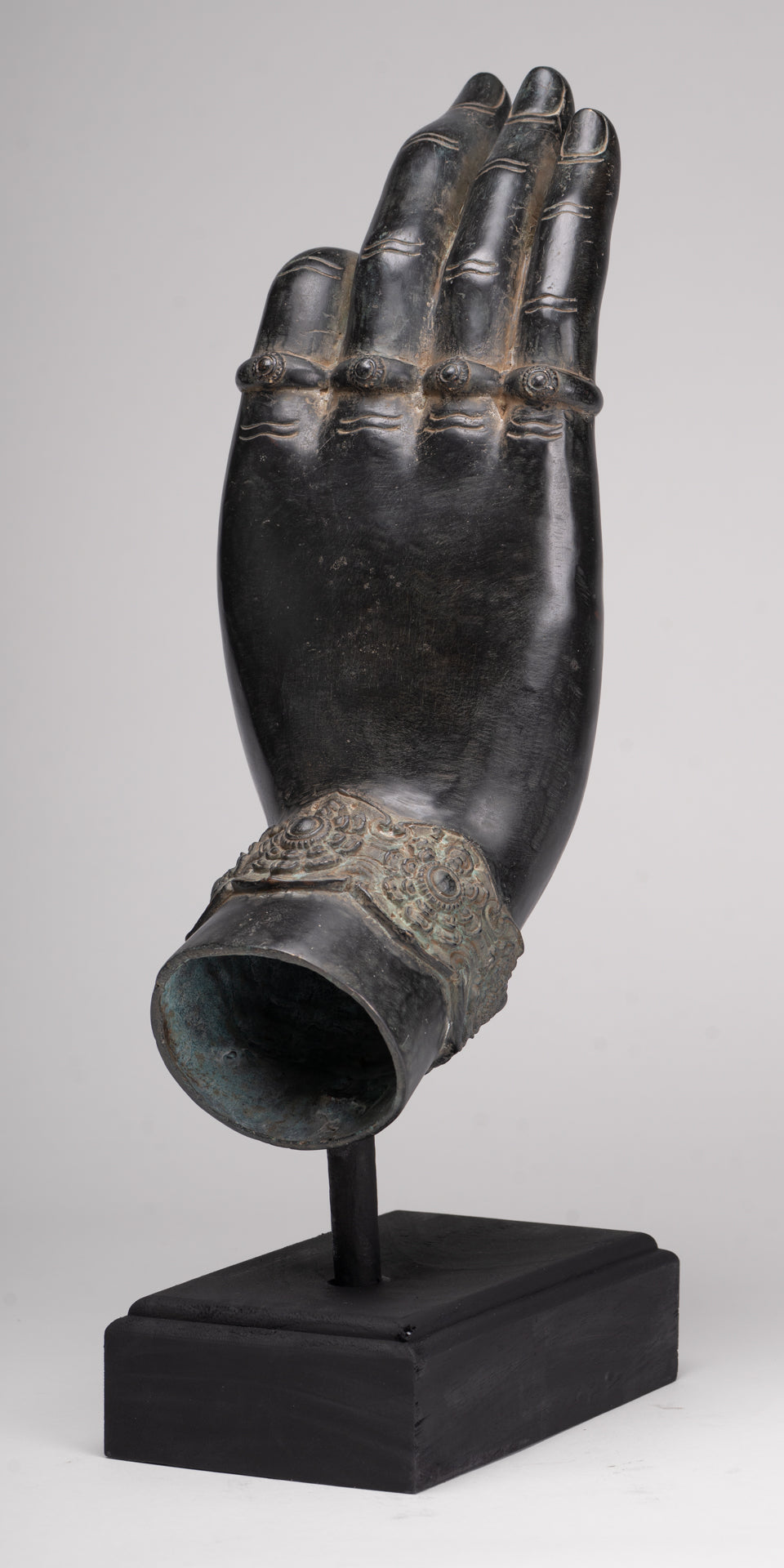 Mounted Antique Khmer Style Southeast Asia Bronze Teaching Hand - 43cm/17"