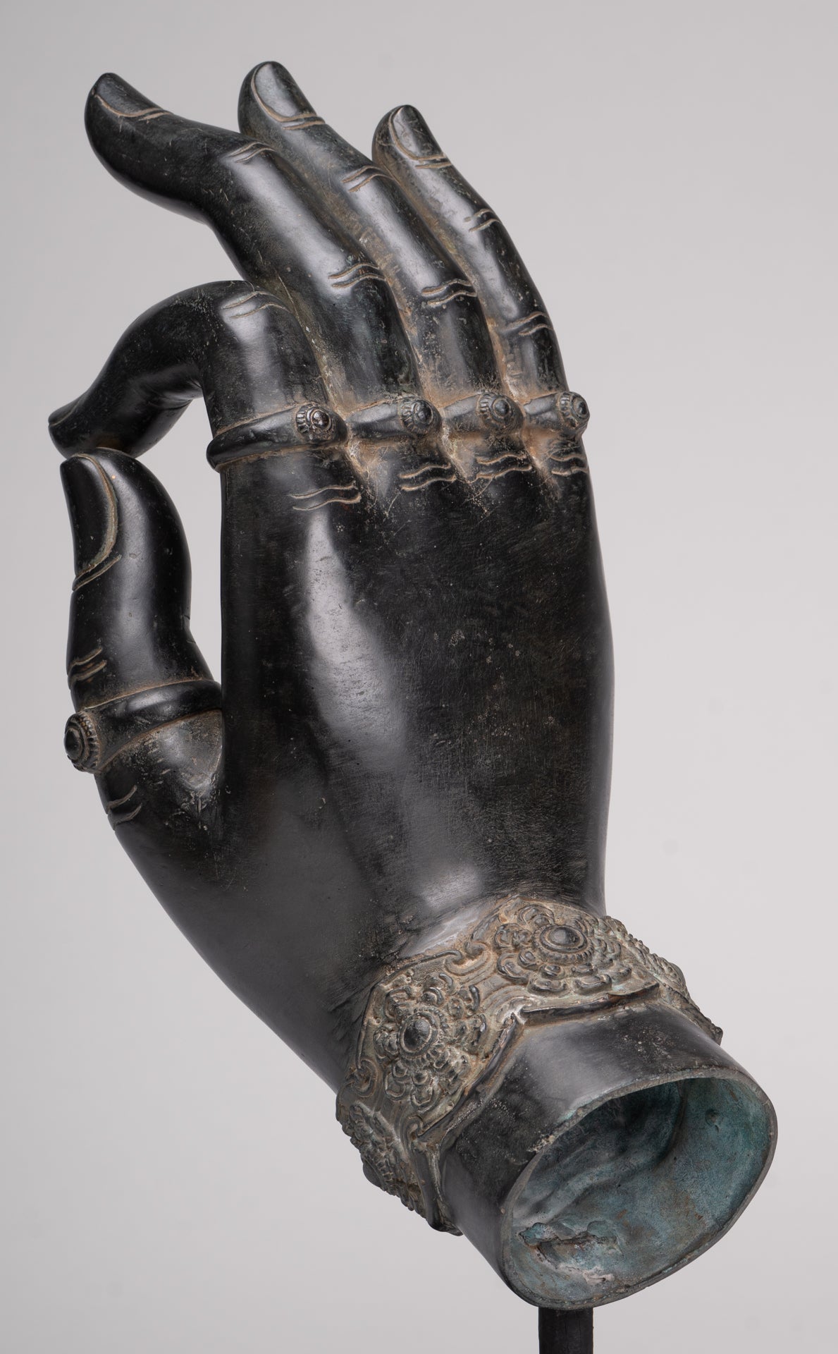 Mounted Antique Khmer Style Southeast Asia Bronze Teaching Hand - 43cm/17"