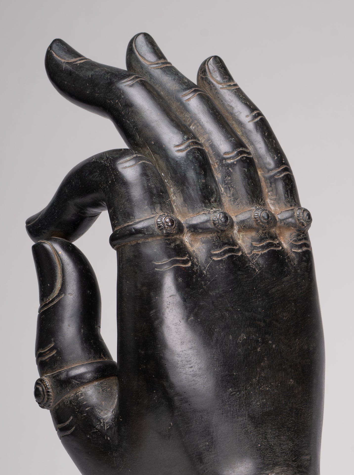 Mounted Antique Khmer Style Southeast Asia Bronze Teaching Hand - 43cm/17"