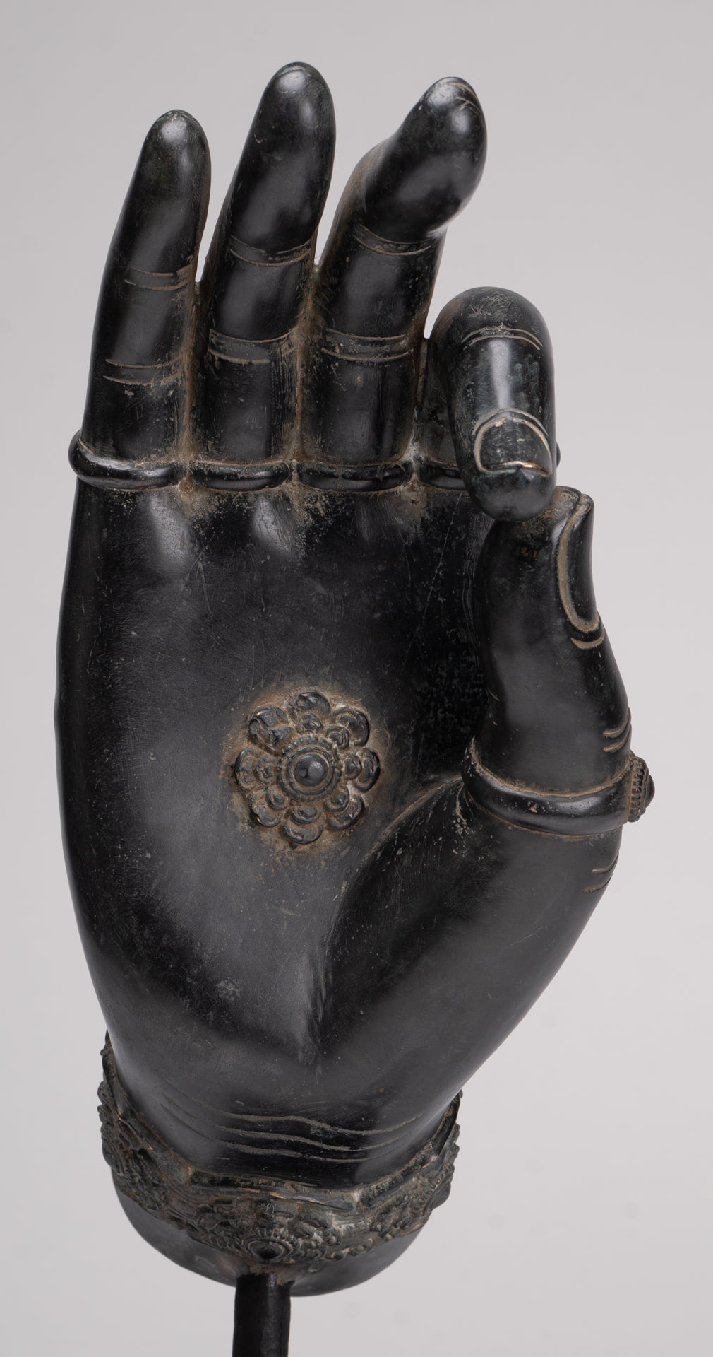 Mounted Antique Khmer Style Southeast Asia Bronze Teaching Hand - 43cm/17"