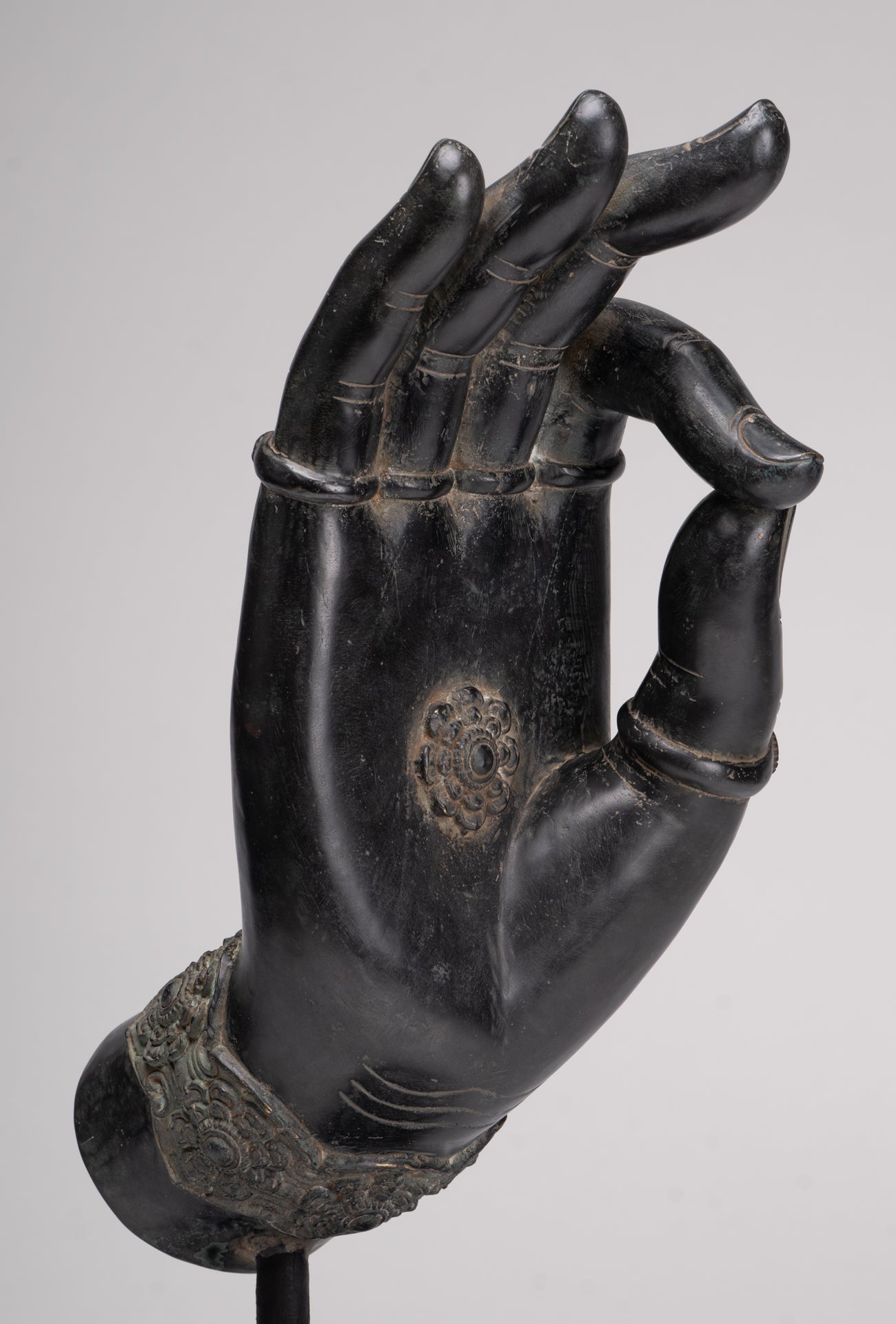 Mounted Antique Khmer Style Southeast Asia Bronze Teaching Hand - 43cm/17"