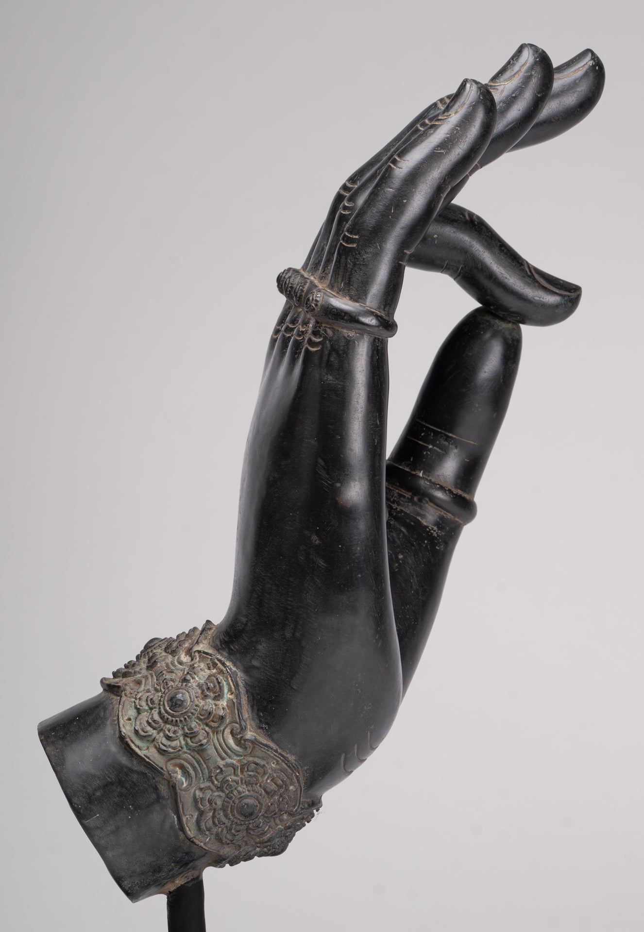 Mounted Antique Khmer Style Southeast Asia Bronze Teaching Hand - 43cm/17"