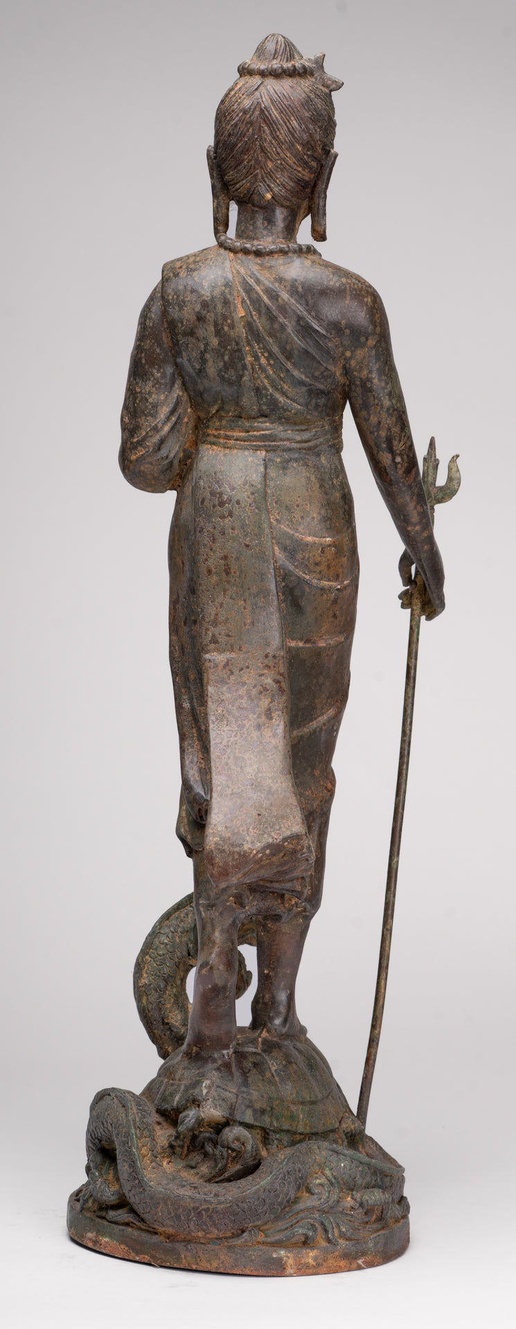 Antique Thai Style Bronze Standing Shiva with Turtle and Naga - 58cm/23"