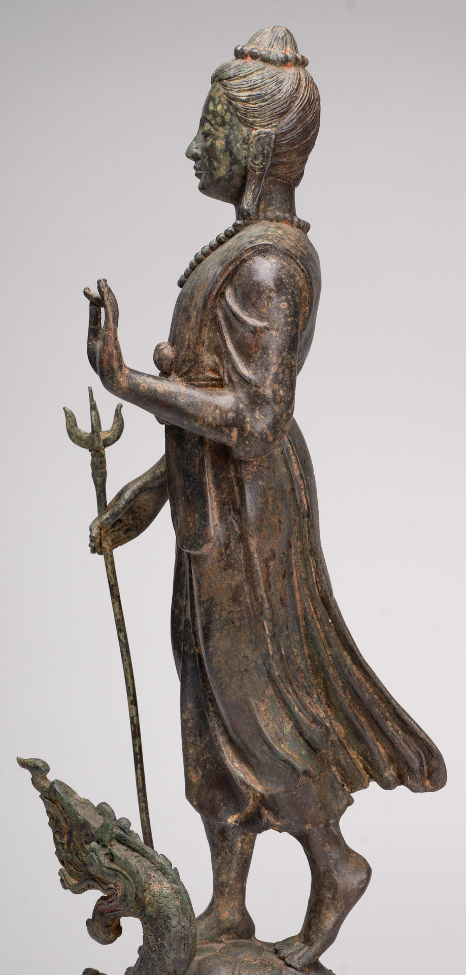 Antique Thai Style Bronze Standing Shiva with Turtle and Naga - 58cm/23"