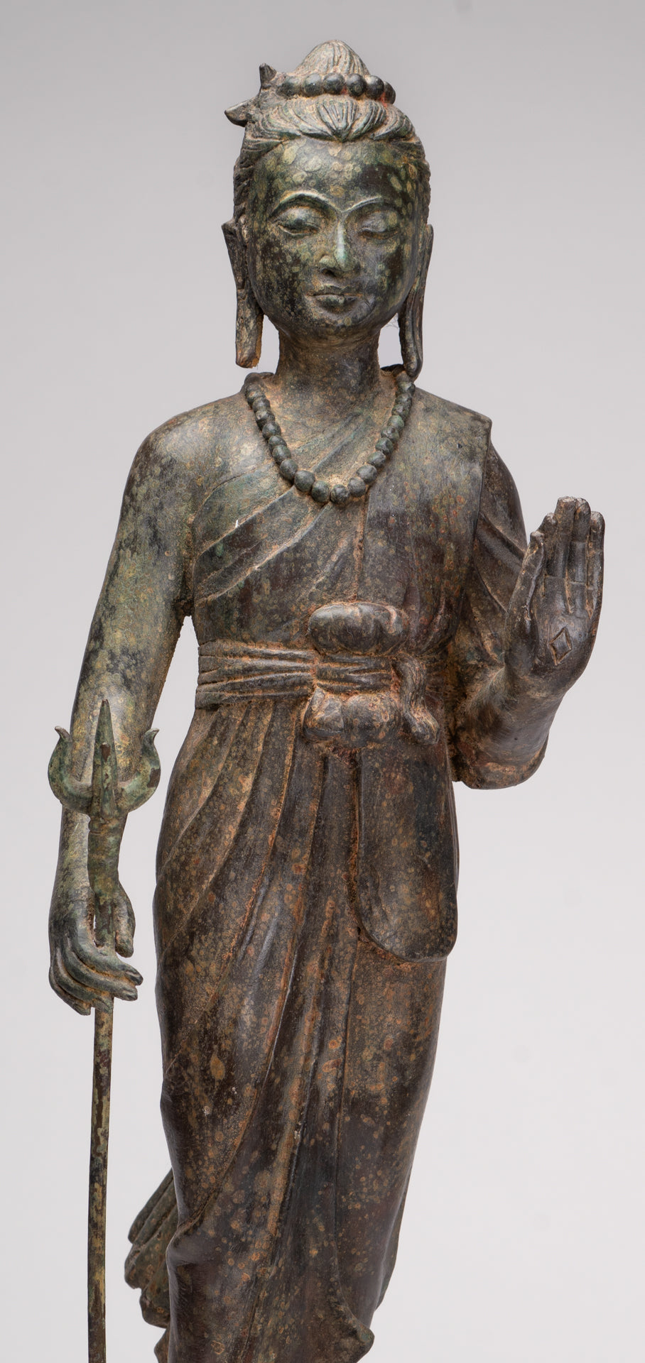 Antique Thai Style Bronze Standing Shiva with Turtle and Naga - 58cm/23"