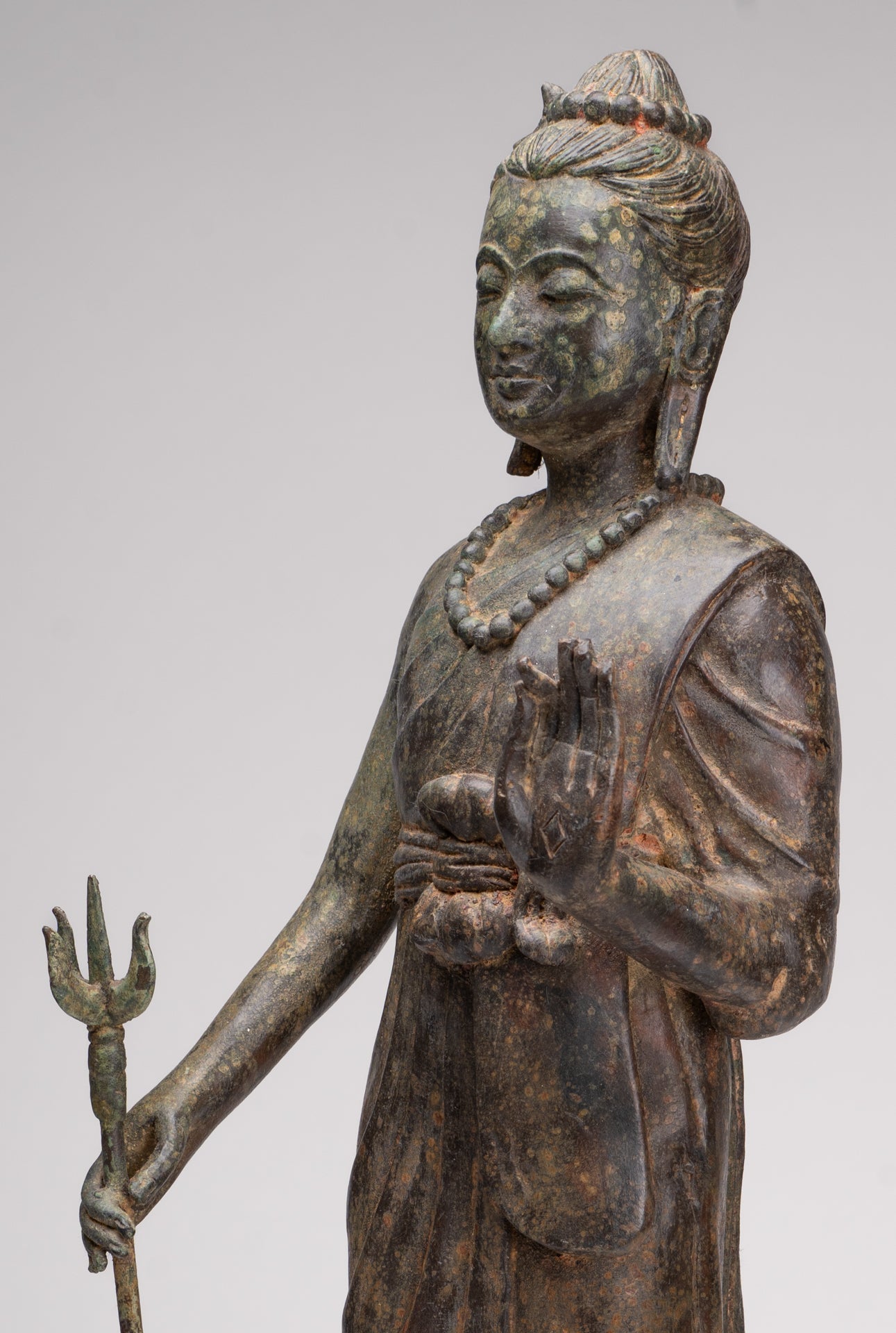 Antique Thai Style Bronze Standing Shiva with Turtle and Naga - 58cm/23"