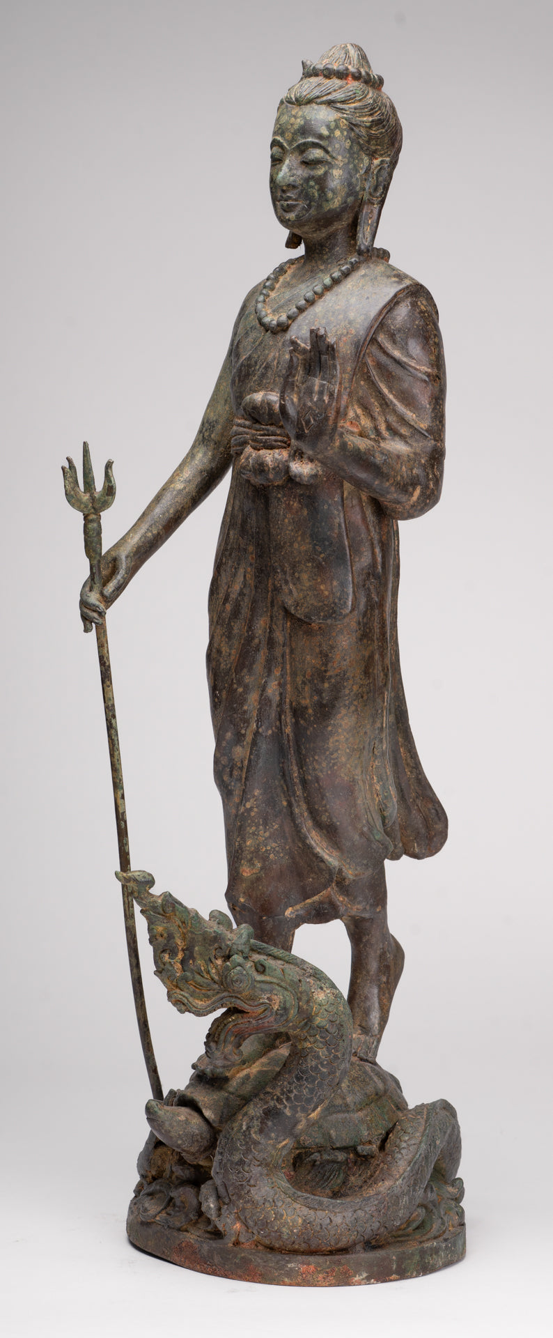 Antique Thai Style Bronze Standing Shiva with Turtle and Naga - 58cm/23"