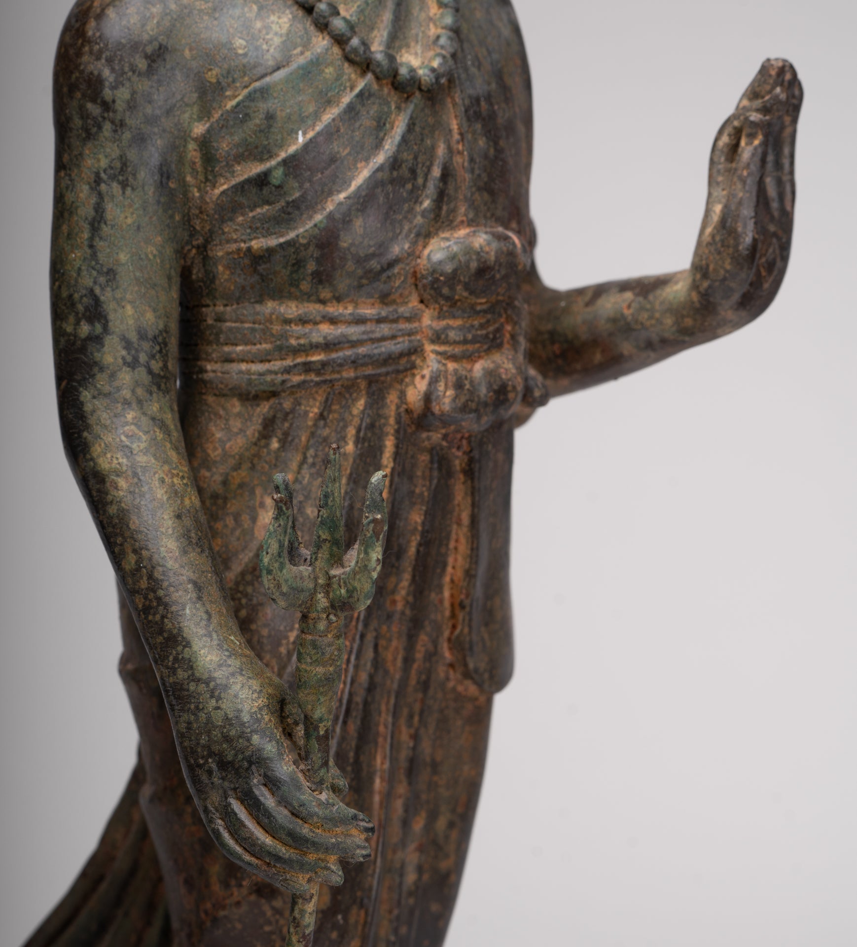 Antique Thai Style Bronze Standing Shiva with Turtle and Naga - 58cm/23"