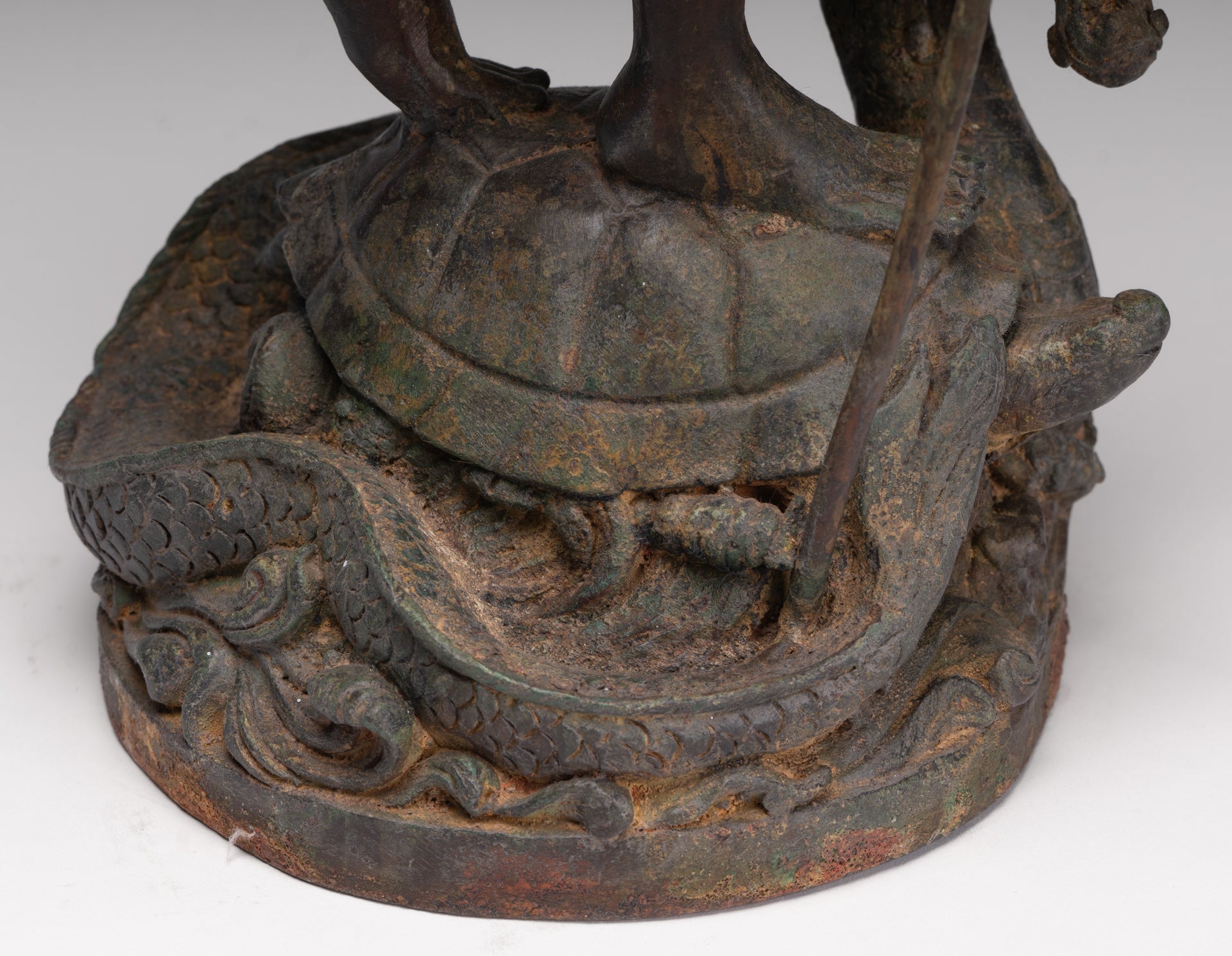 Antique Thai Style Bronze Standing Shiva with Turtle and Naga - 58cm/23"