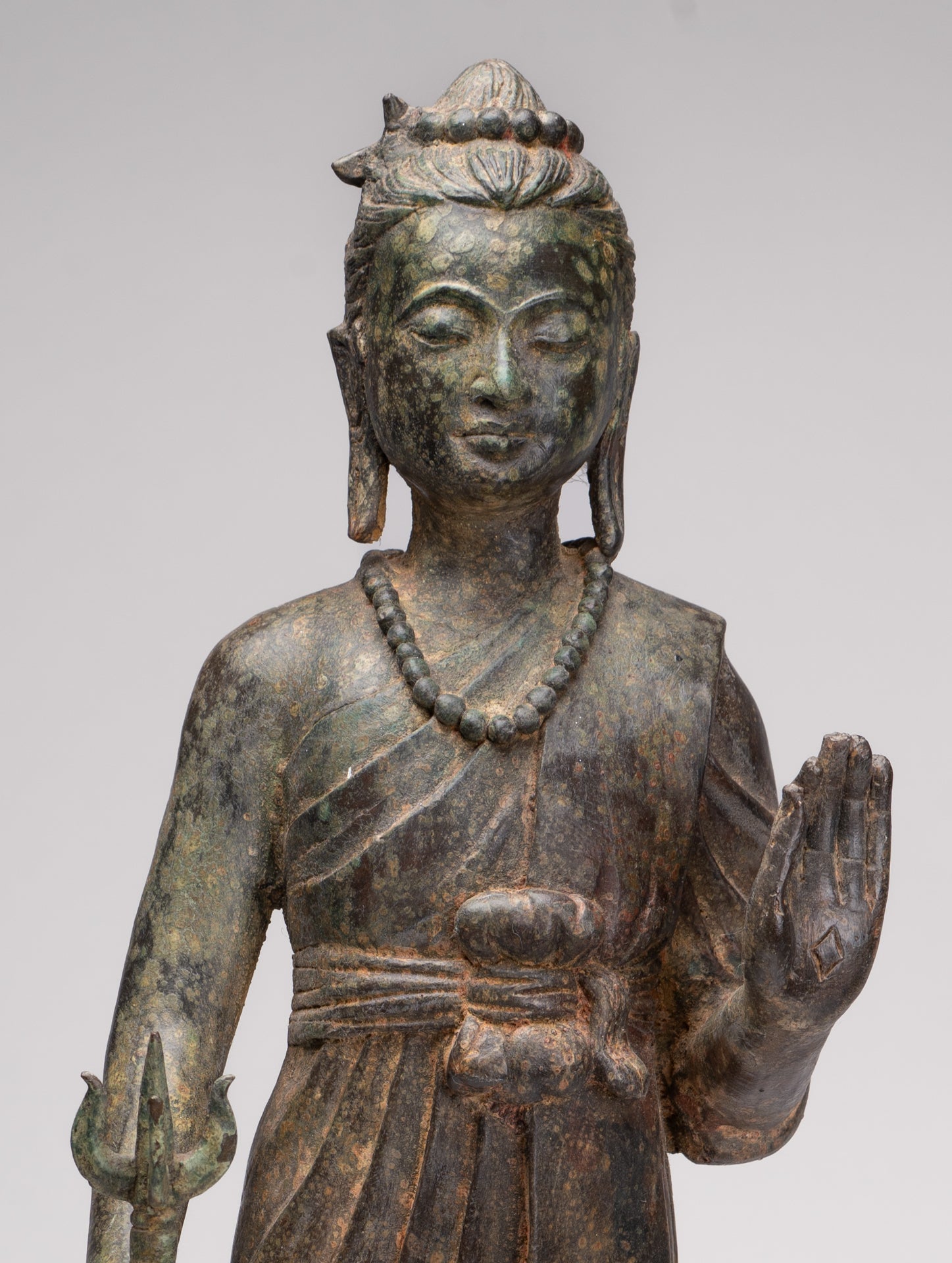 Antique Thai Style Bronze Standing Shiva with Turtle and Naga - 58cm/23"