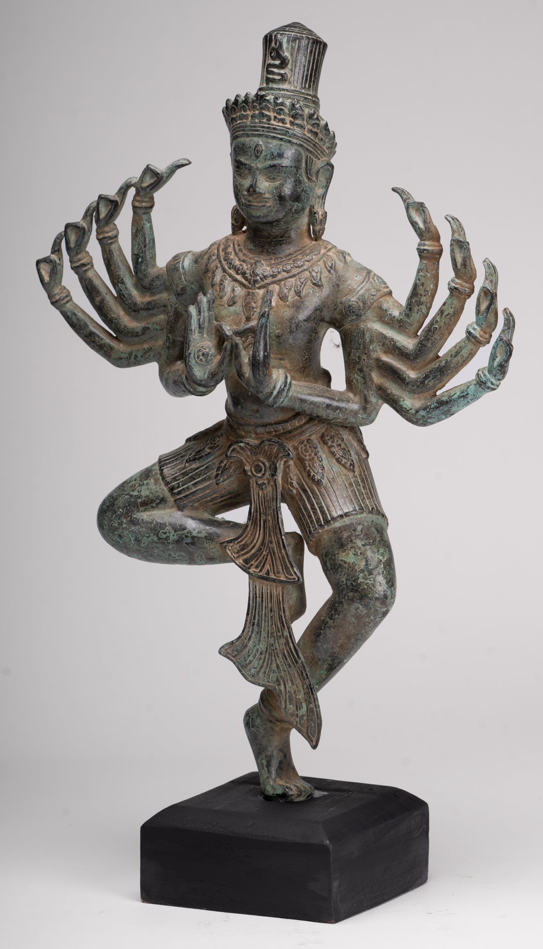 Shiva Statue - Antique Khmer Style Bronze Bayon Ardhaparyanka Shiva - 10 Arms - 46cm/18"