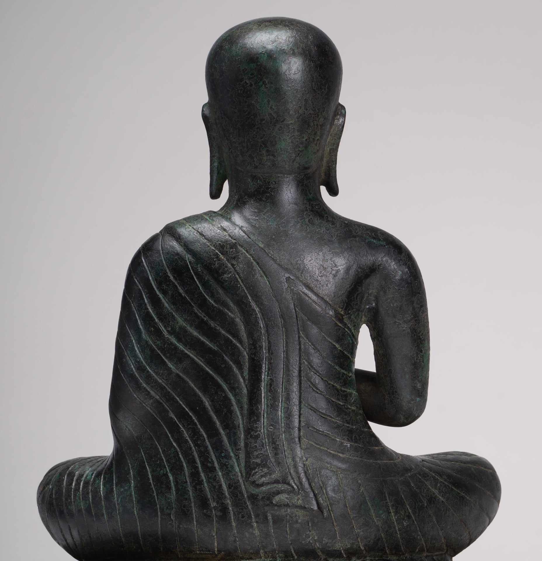 Antique Thai Style Seated Bronze Monk Statue - 33cm/13"