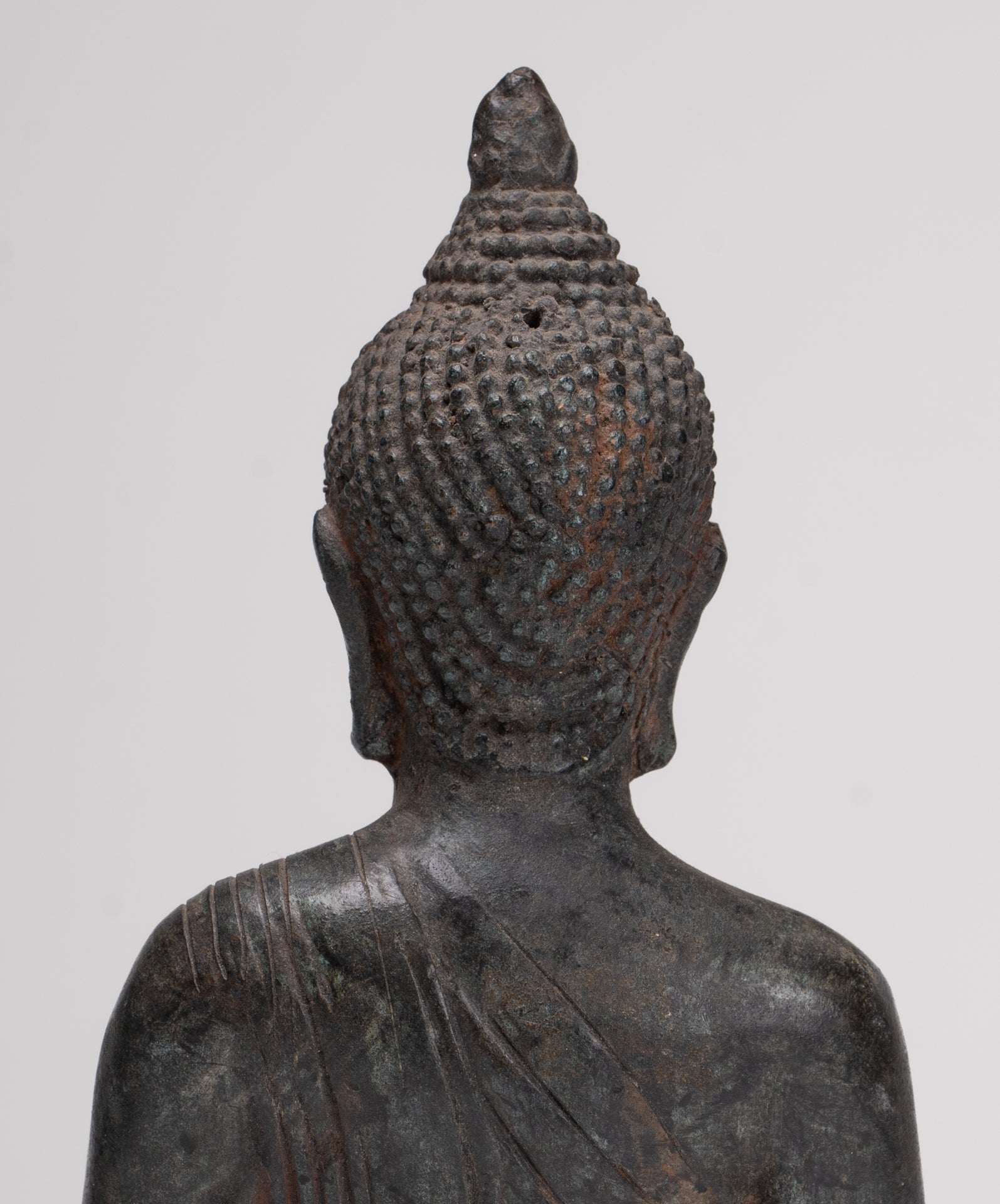 Antique Thai Style Bronze Chiang Saen Meditation Buddha Statue - 23cm/9"
