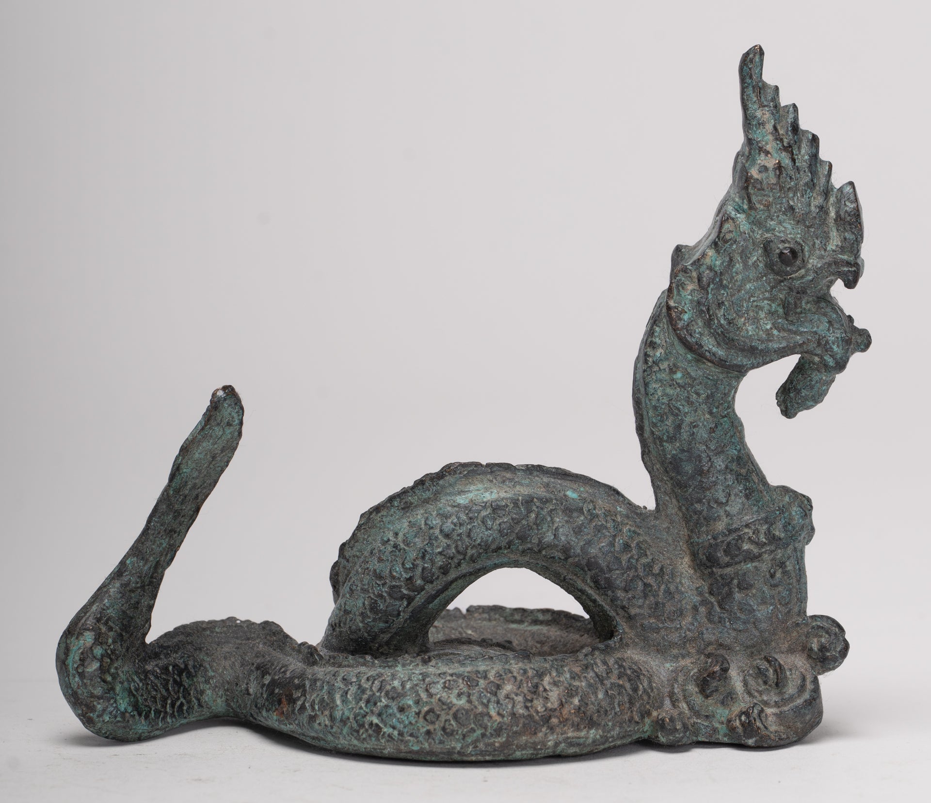 Antique Thai Style Bronze Protective Naga, Snake or Serpent Statue - 11.5cm/5"
