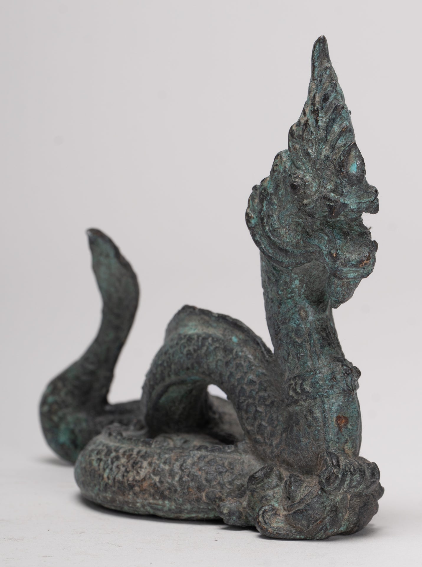 Antique Thai Style Bronze Protective Naga, Snake or Serpent Statue - 11.5cm/5"