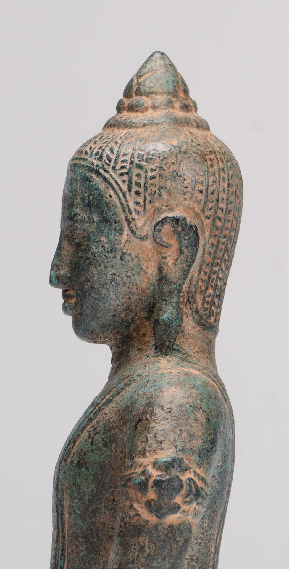 Buddha Statue - Antique Khmer Style Bronze Meditation Phnom Da Buddha Statue - 18cm/7"