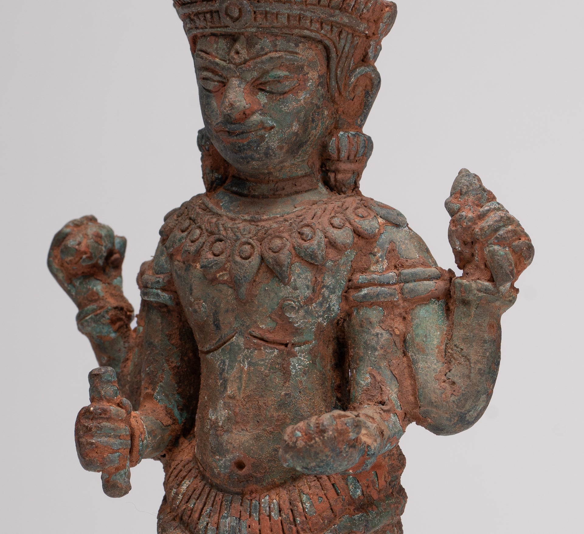 Antique Lopburi Style Thai Bronze Vishnu Statue - 22cm/9"