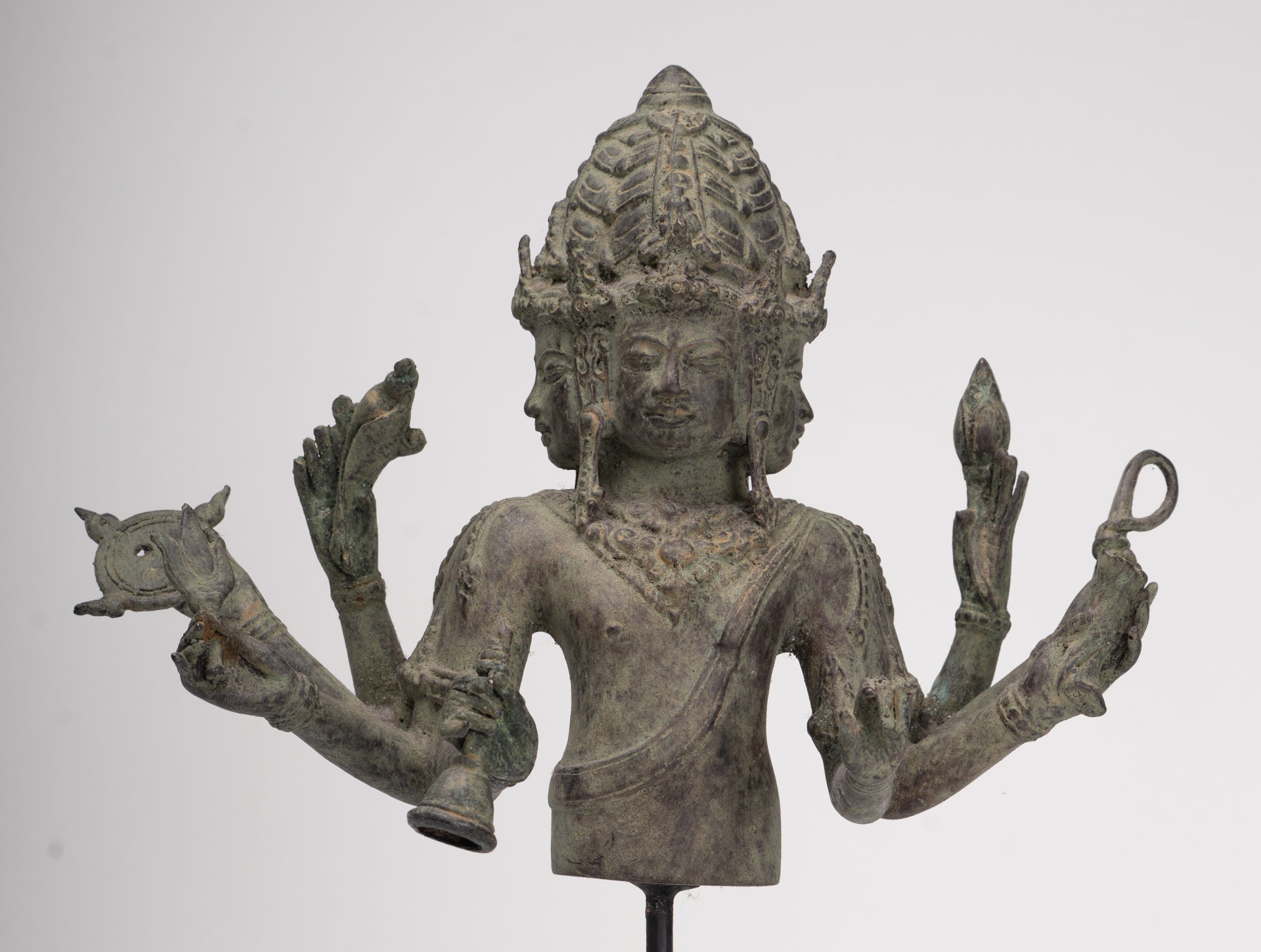 Brahma Statue - Antique Indonesian Style Bronze Brahma - Hindu God Creation - 36cm/14"