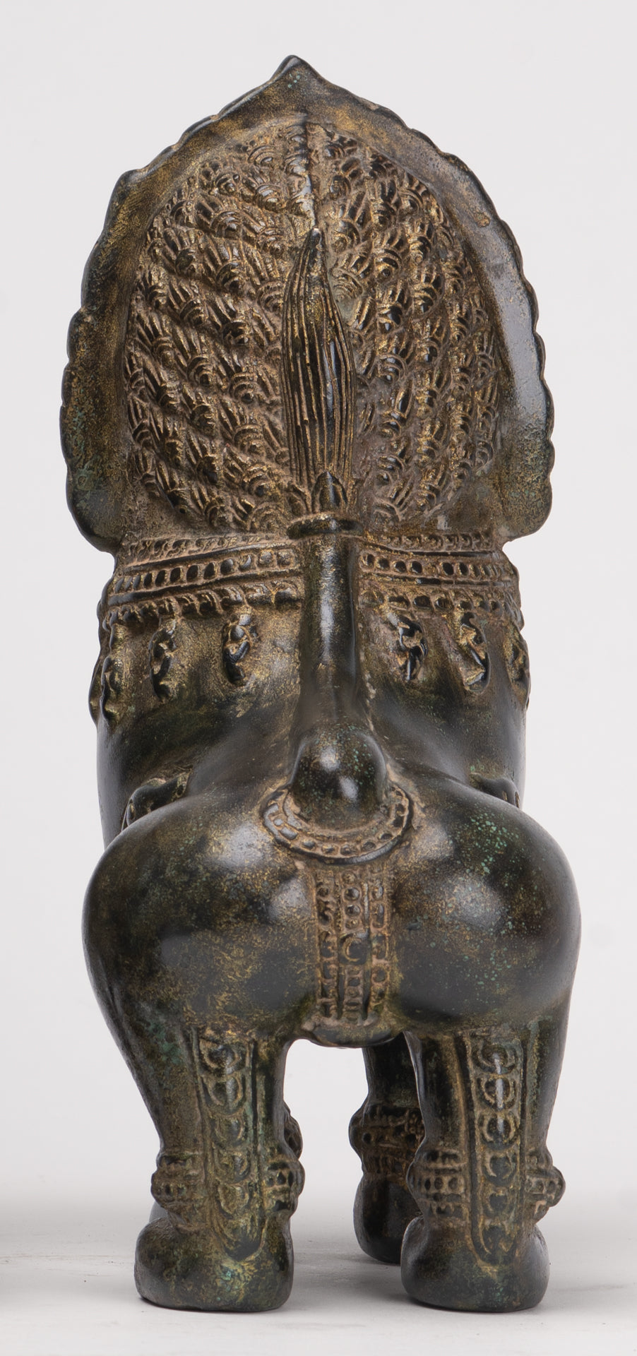 Temple Lions - Antique Khmer Style Bronze Standing Temple Guardian or Lions (Pair) - 21.5cm/9"