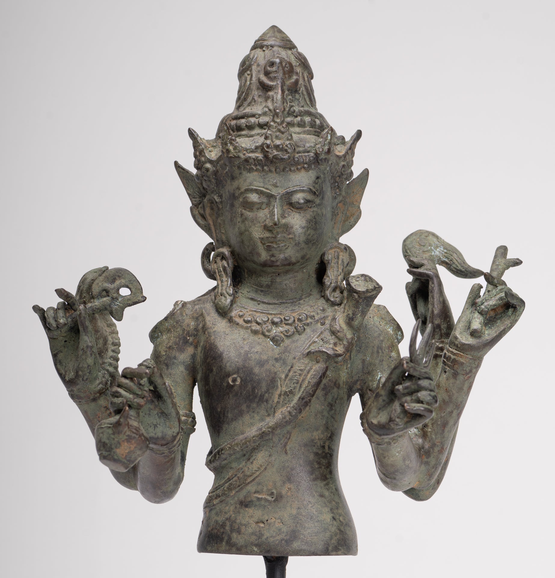 Shiva Statue - Antique Indonesian Style Bronze Javanese 6-Arm Shiva Statue - 34cm/14"