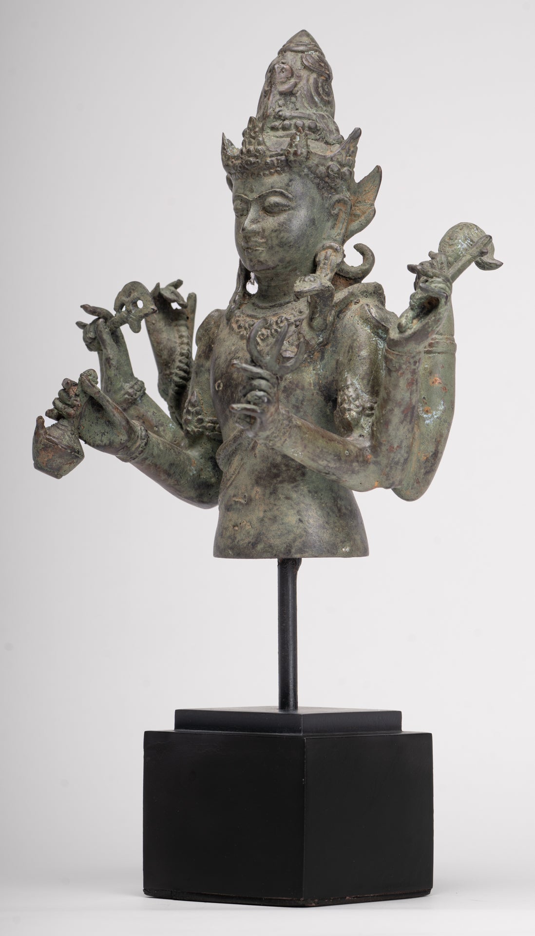 Shiva Statue - Antique Indonesian Style Bronze Javanese 6-Arm Shiva Statue - 34cm/14"
