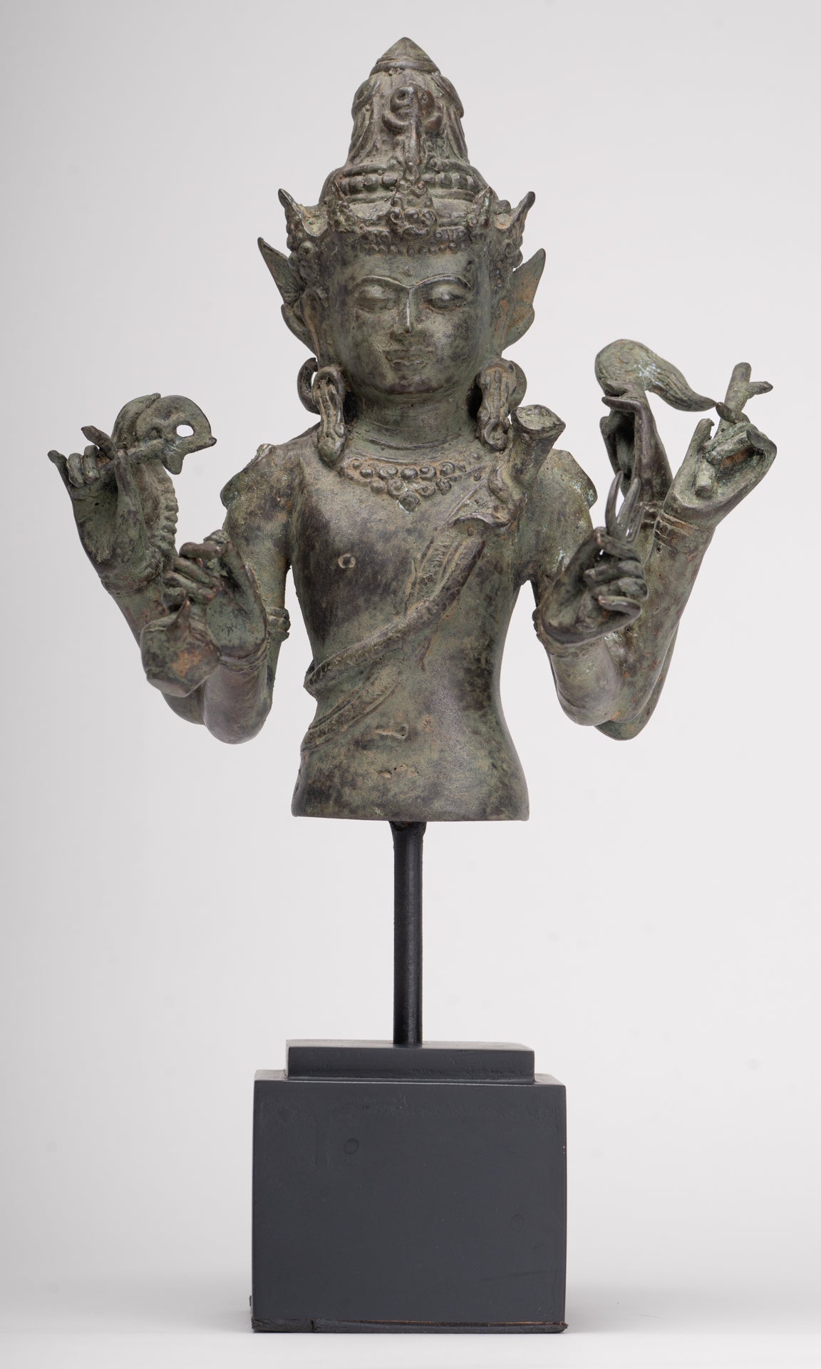 Shiva Statue - Antique Indonesian Style Bronze Javanese 6-Arm Shiva Statue - 34cm/14"